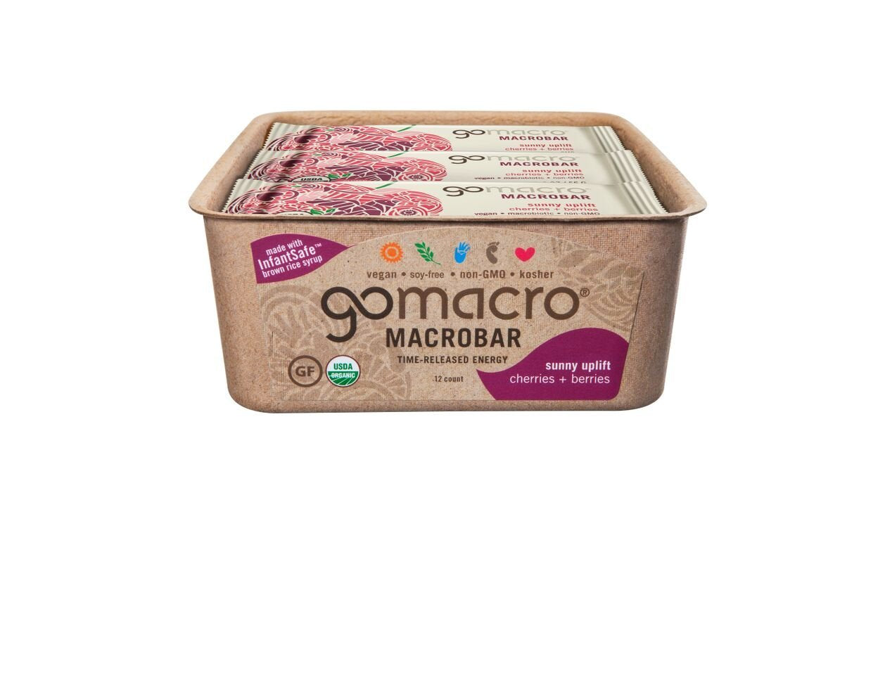 GoMacro disposición de ingredientes orgánicos que resalta origen y pureza