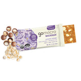 GoMacro MacroBar primer plano de nueces de macadamia, textura crujiente visible