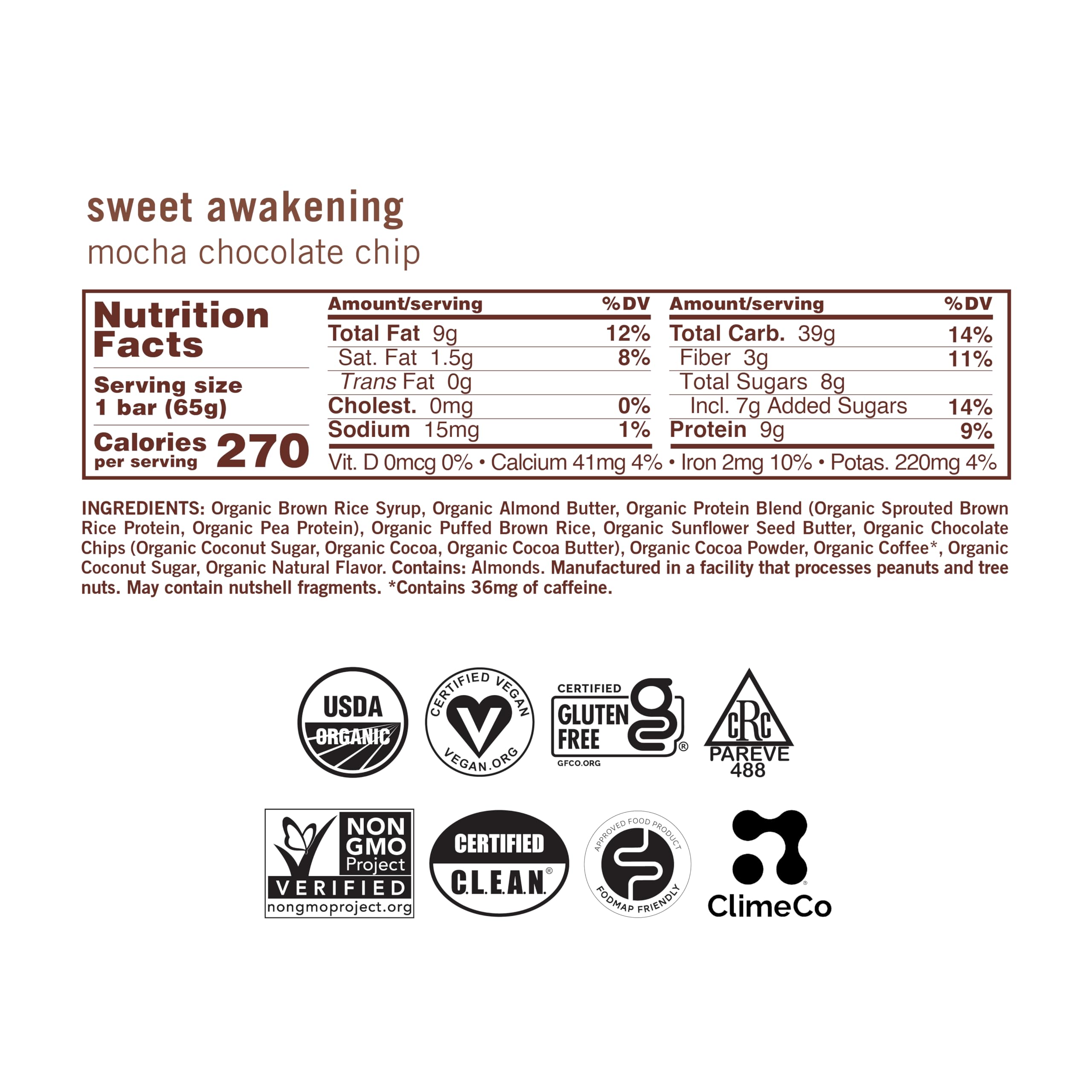GoMacro primer plano de chispas de chocolate que realzan el sabor mocha
