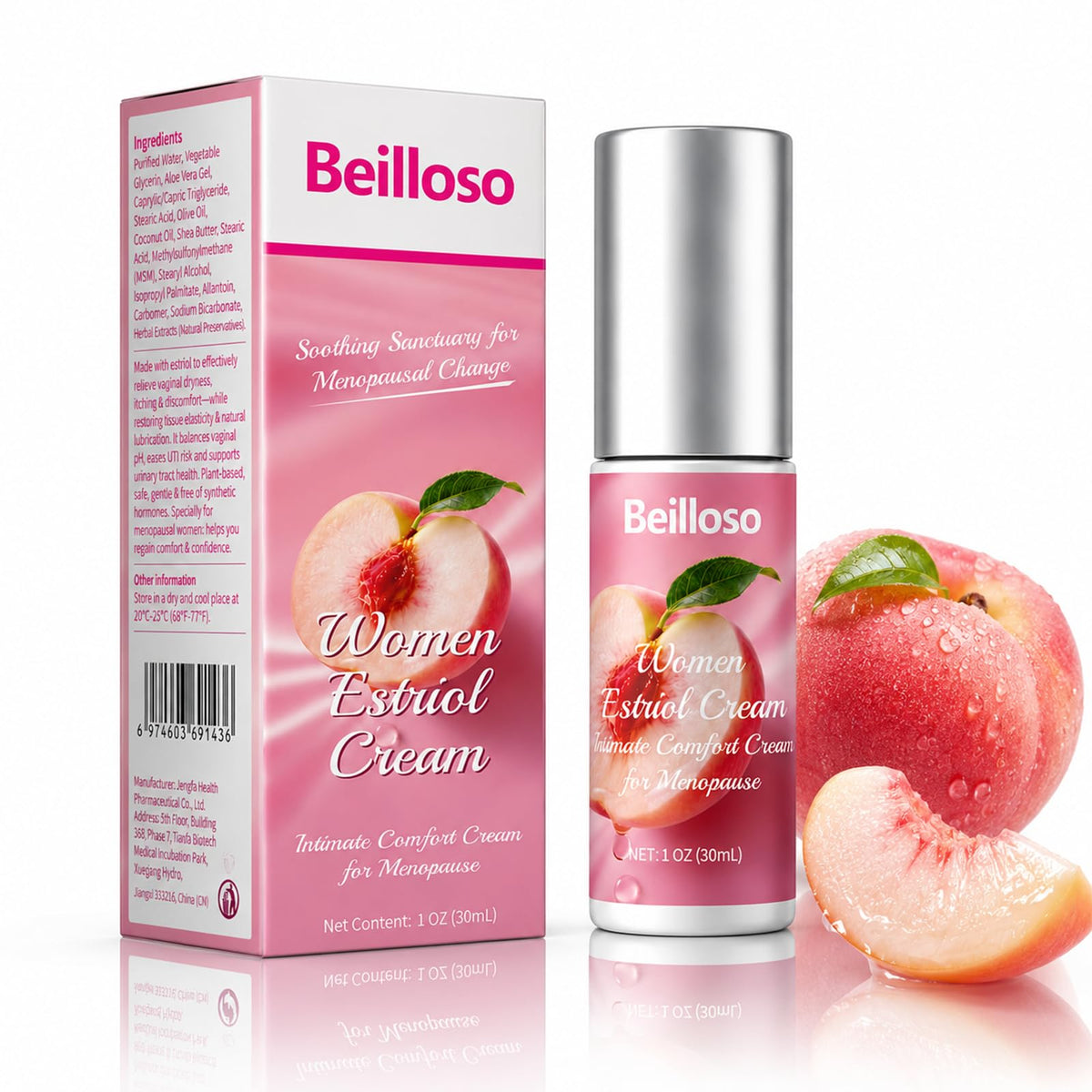 Gonnjunm crema estriol frente mostrando envase compacto y diseño, beneficio hidratación diaria