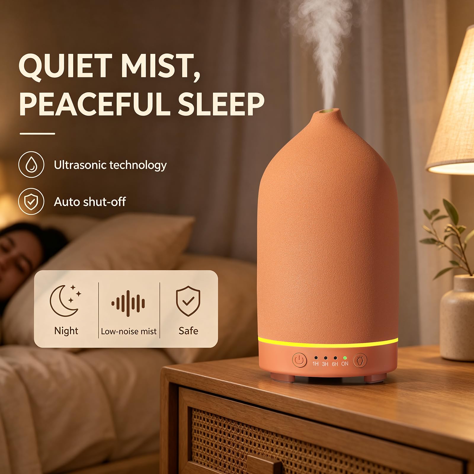 Gooamp difusor junto a una taza para mostrar tamaño compacto