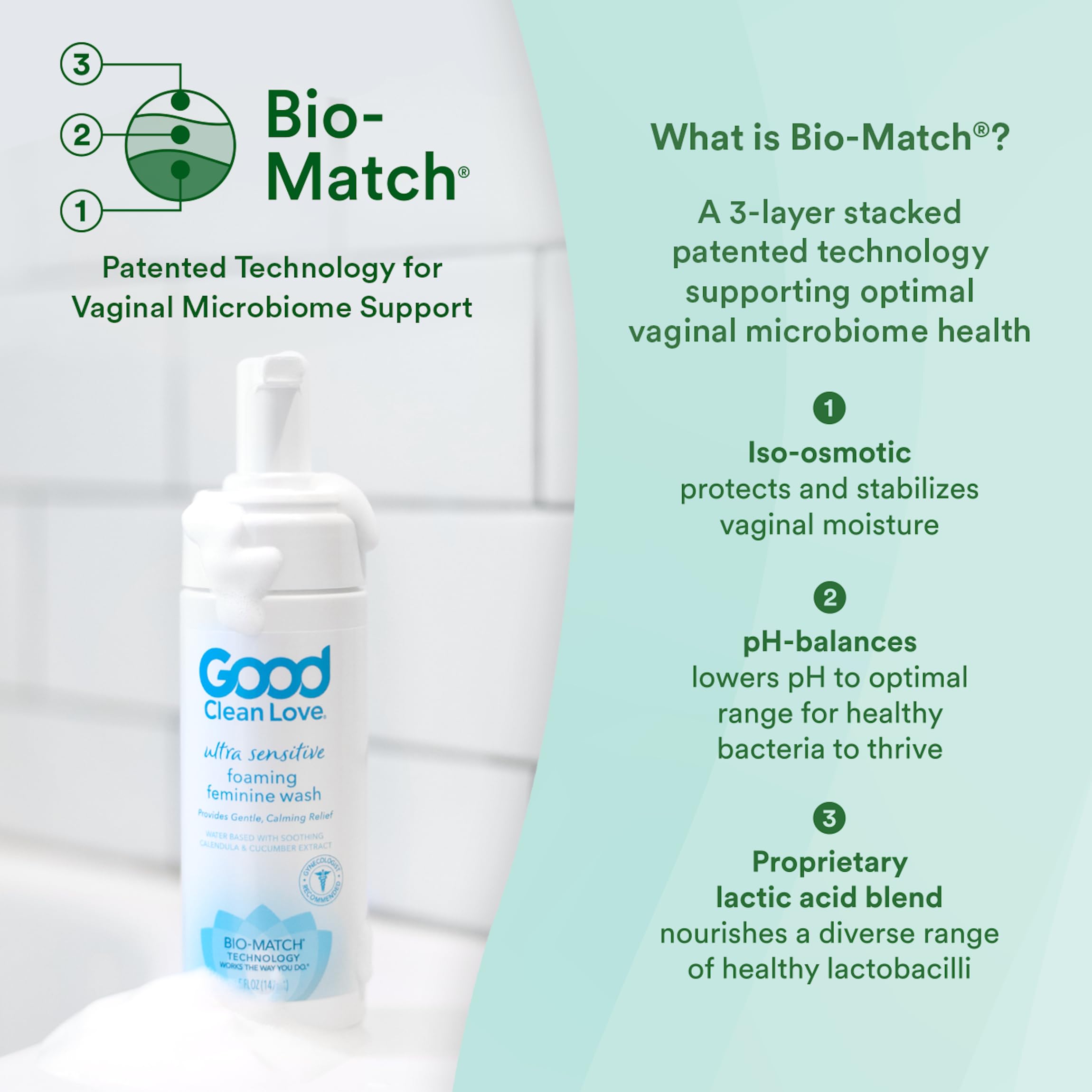 Good Clean Love botella en uso en la ducha para rutina íntima y frescura