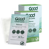 Good Clean Love empaque frontal mostrando 24 toallitas y beneficio de frescura