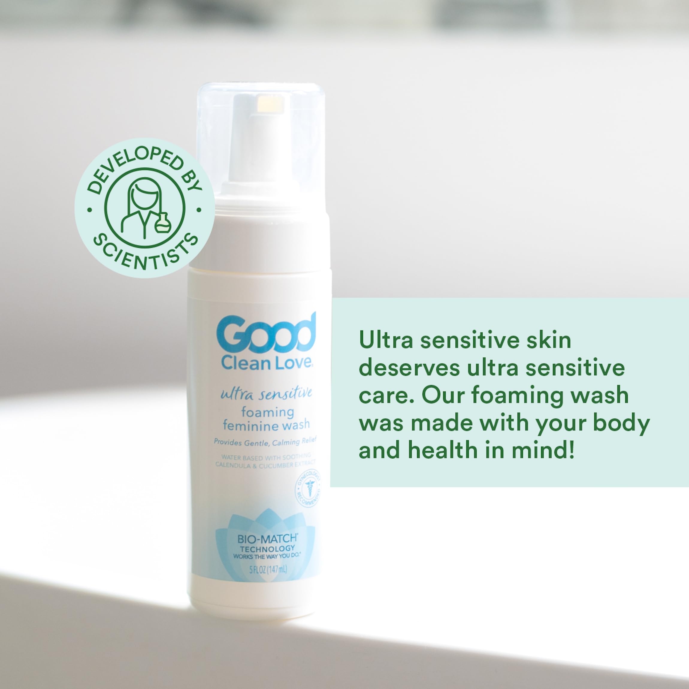 Good Clean Love etiqueta con ingredientes destacando pH equilibrado y seguridad