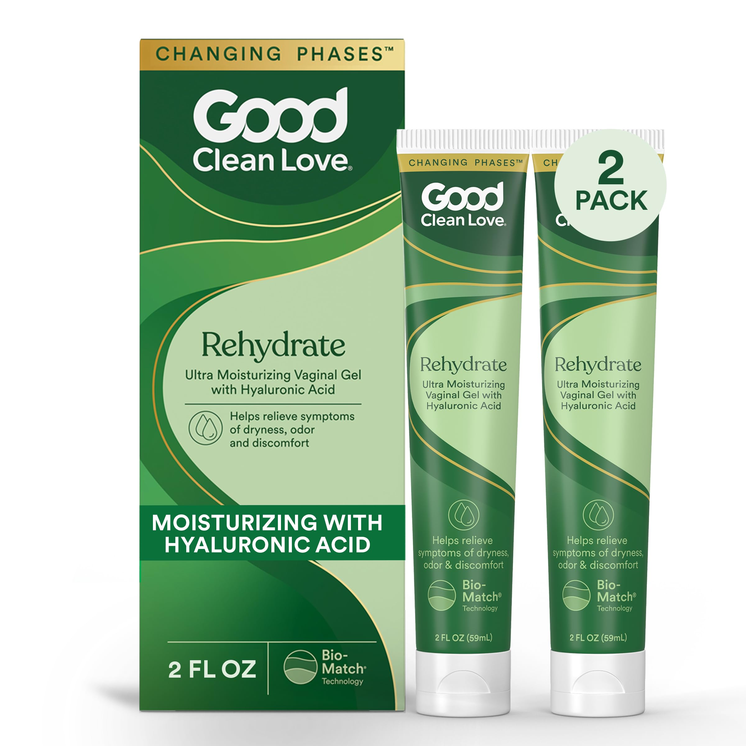 Good Clean Love frontal del empaque mostrando pack de 2 y beneficios