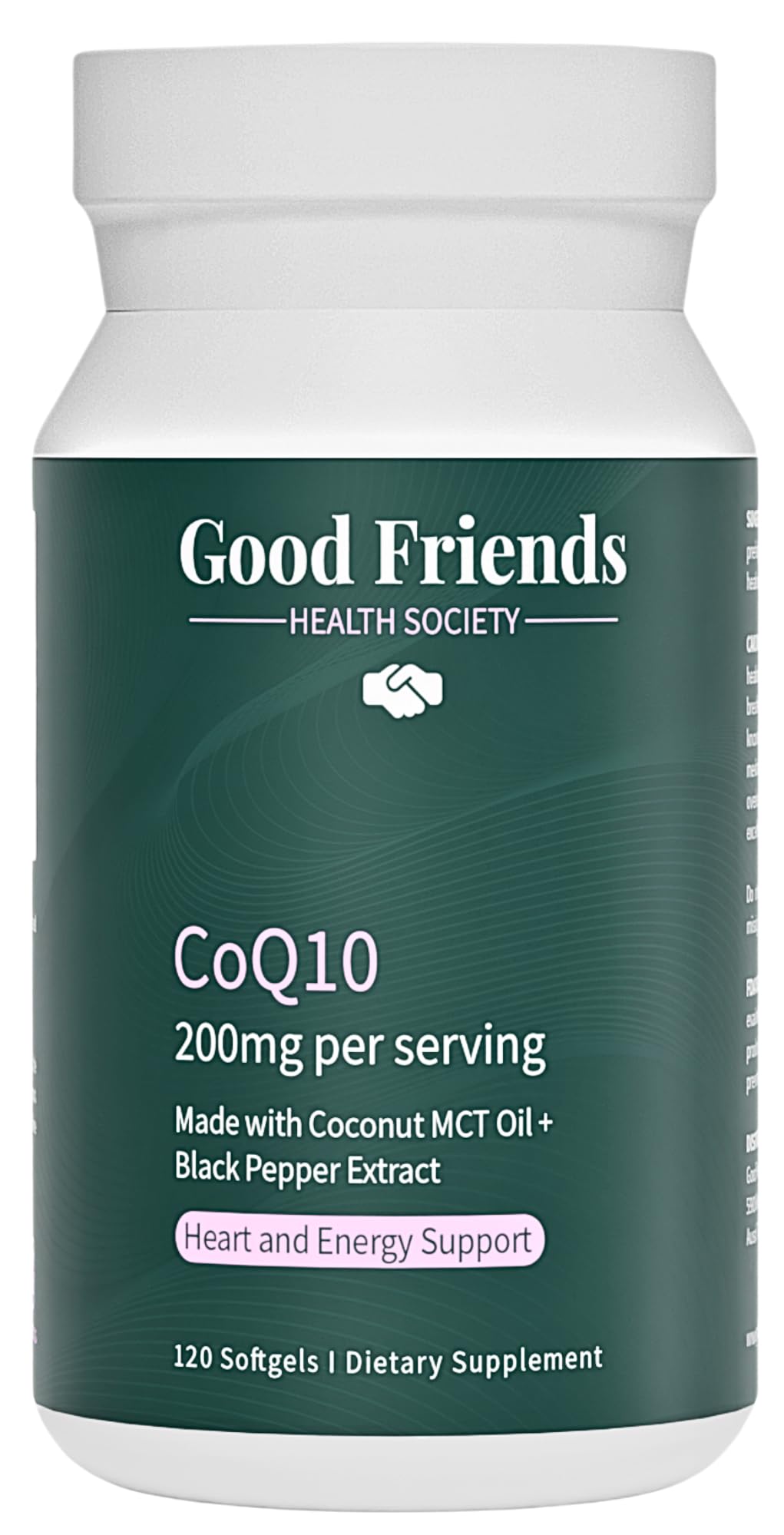 Good Friends Health Society vista frontal del frasco con etiqueta clara y beneficios