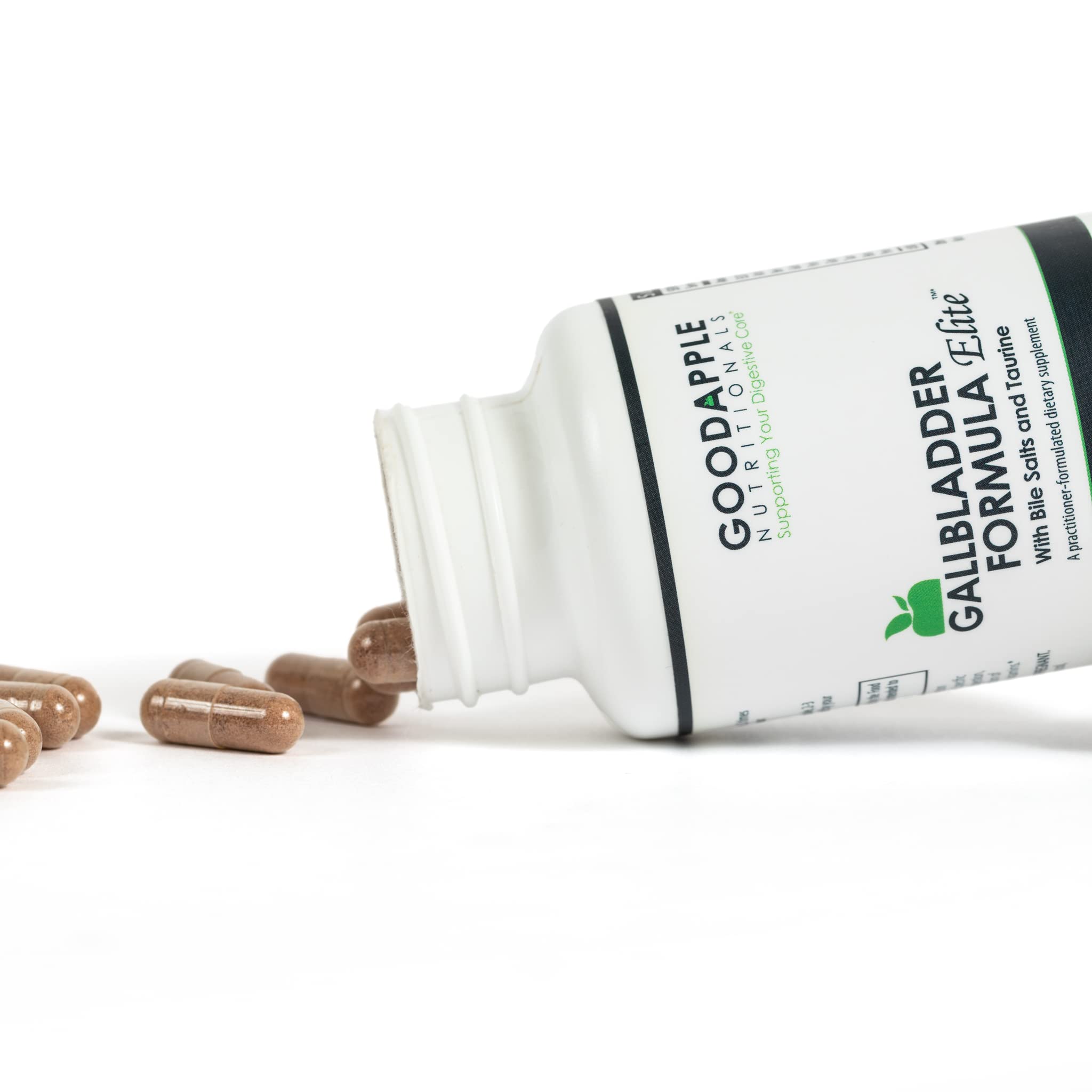 GOODAPPLE NUTRITIONALS botella abierta con cápsulas para visualización de dosis