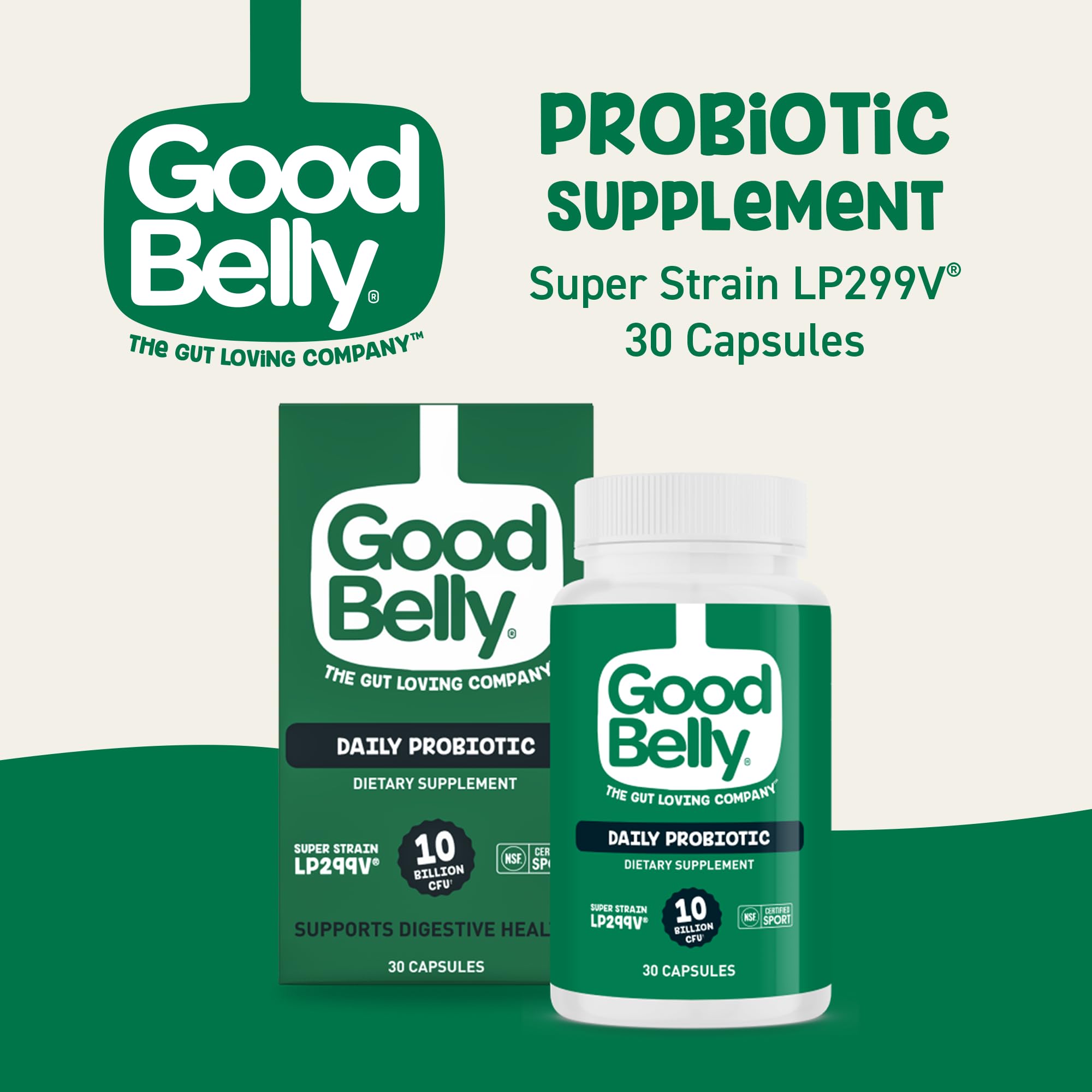 GoodBelly cápsula en mano demostrando tamaño fácil de tragar