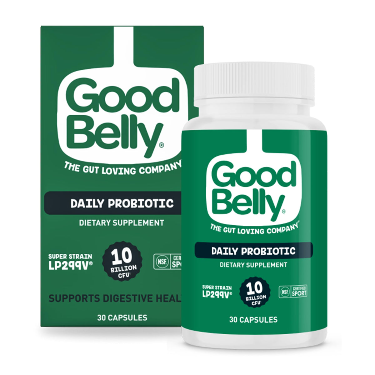 GoodBelly frente del empaque mostrando la etiqueta y beneficios visibles