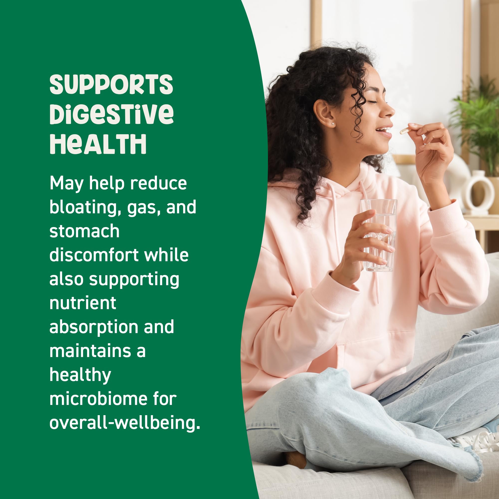 GoodBelly cápsula junto a desayuno sano promoviendo absorción de nutrientes