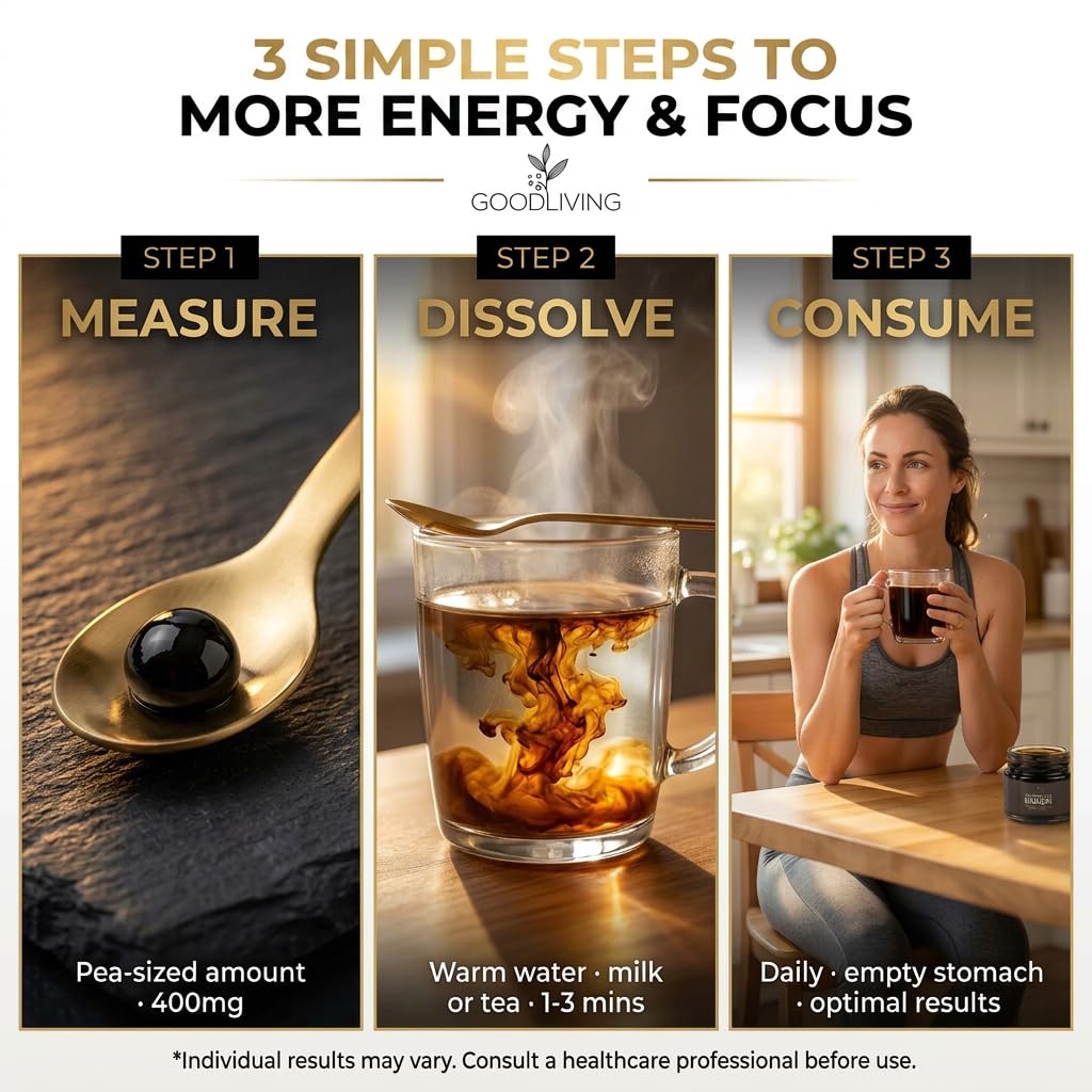 GoodLiving resina disolviéndose en té tibio para incorporación diaria fácil