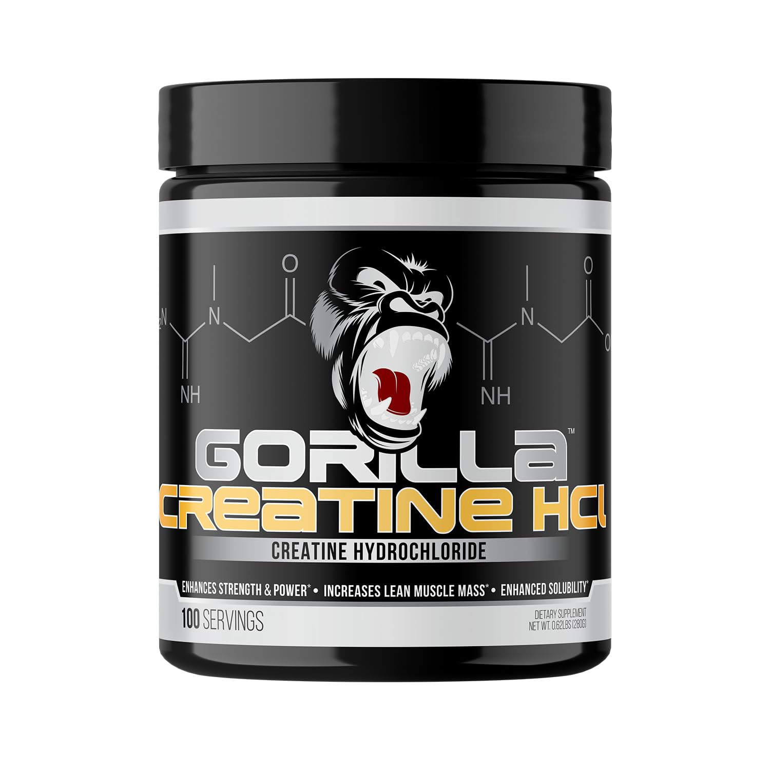 Gorilla Mind envase frontal de CON-CRĒT® Creatina HCl mostrando etiqueta y beneficios