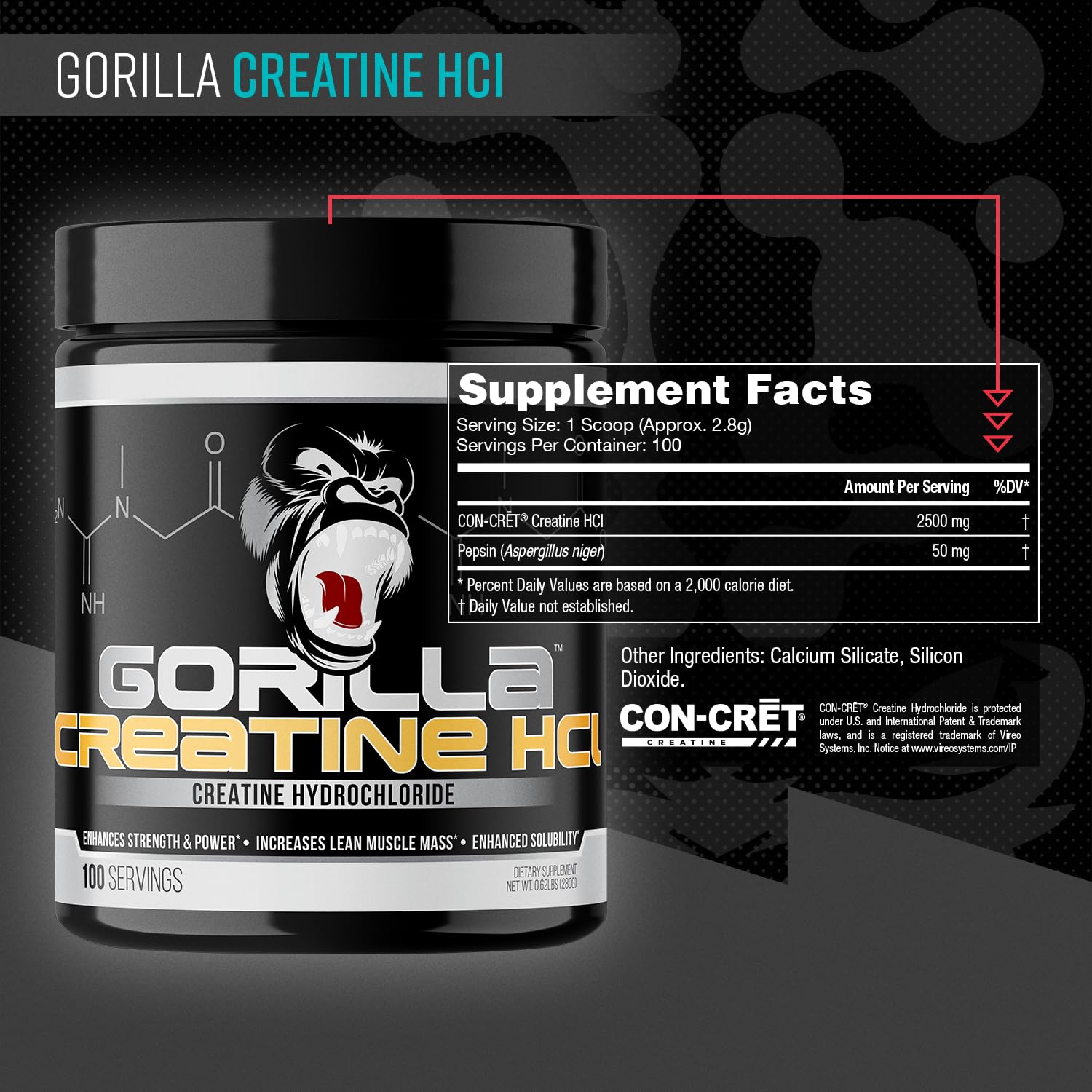 Gorilla Mind polvo de CON-CRĒT® textura fina y soluble para mezcla fácil