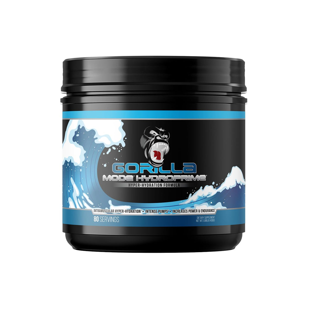 Gorilla Mind frasco Hydroprime frontal mostrando el diseño y beneficios de hidratación