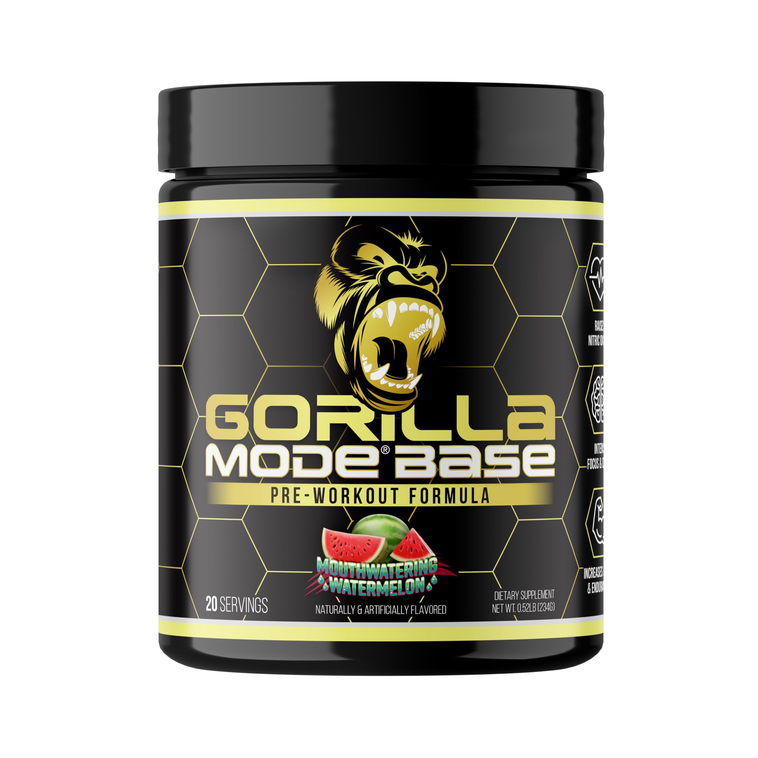 Gorilla Mind envase frontal sandía mostrando información y beneficio energético