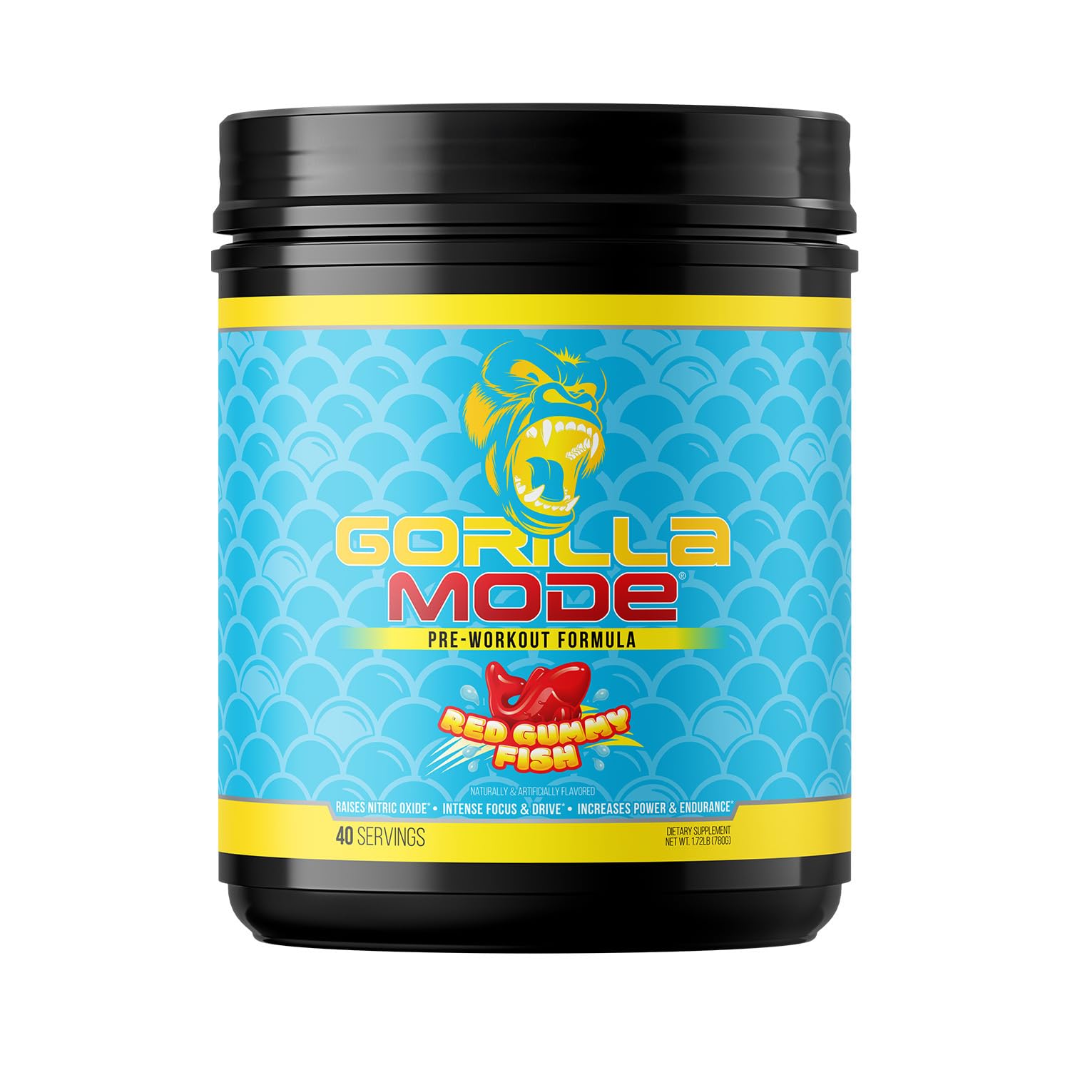 Gorilla Mind envase frontal Red Gummy Fish mostrando etiqueta y beneficios