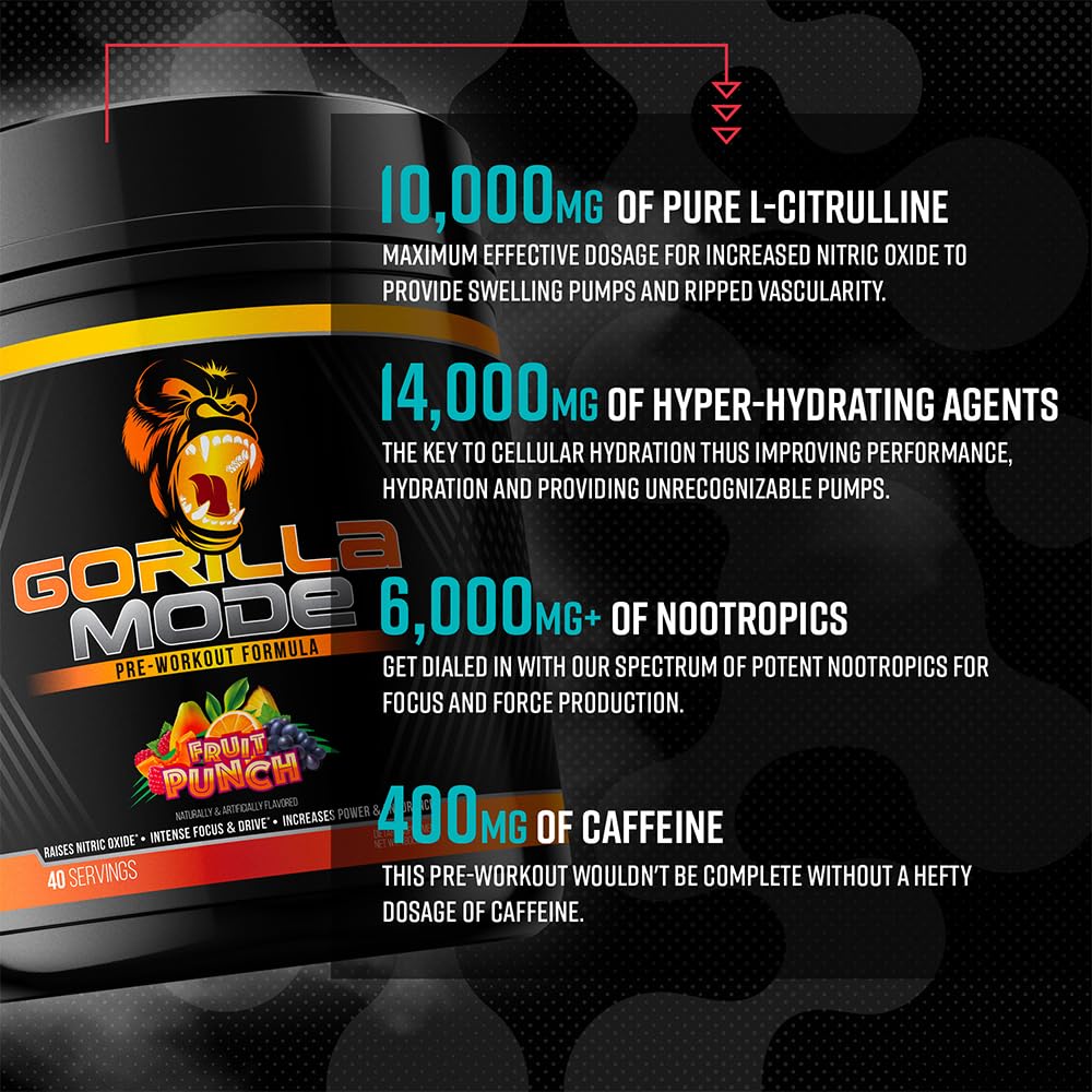 Gorilla Mind Gorilla Mode etiqueta con lista de ingredientes de alta dosificación