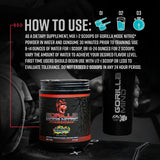 Gorilla Mind Gorilla Mode Nitric comparación de tamaño del frasco 768 g para valorar cantidad de servicio