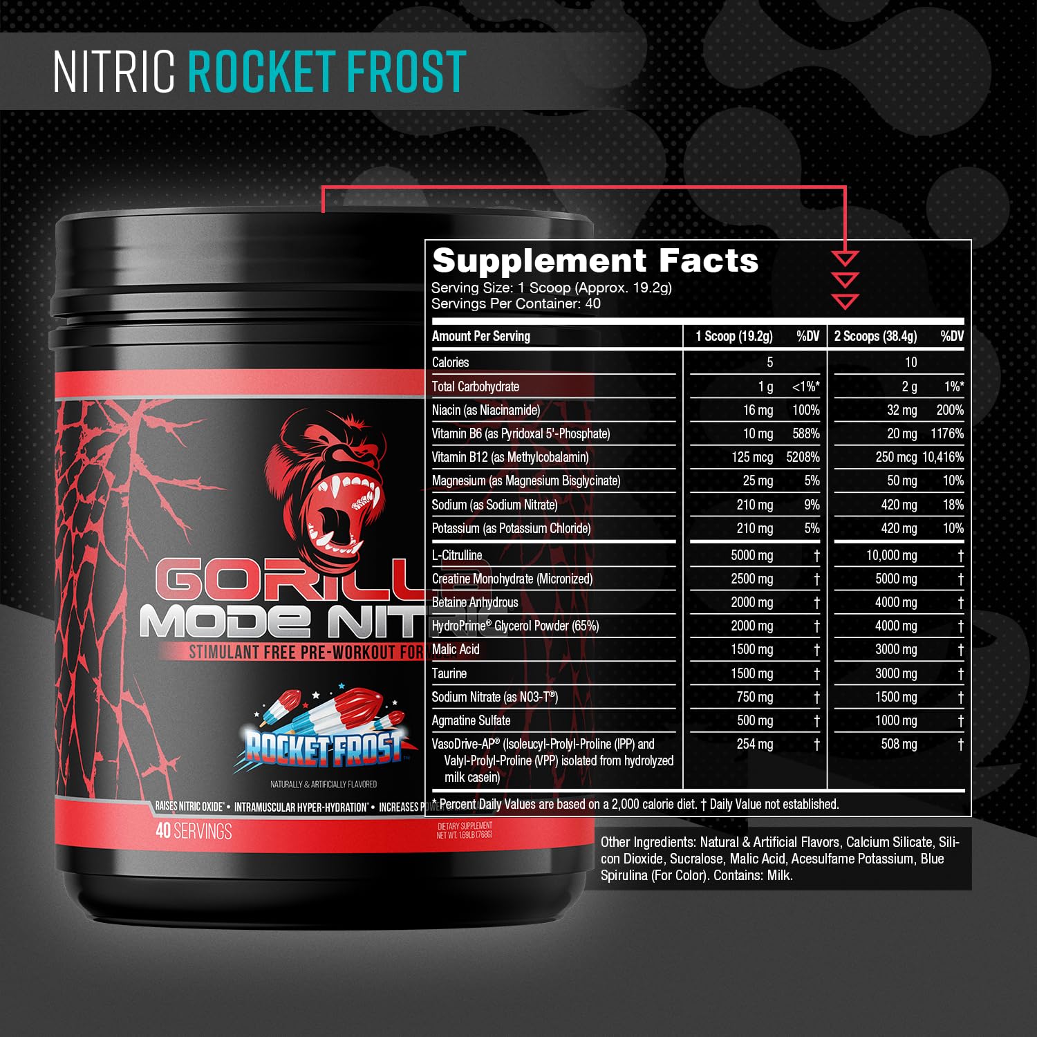 Gorilla Mode Nitric detalle de polvo fino y mezcla para mejor disolución y sabor