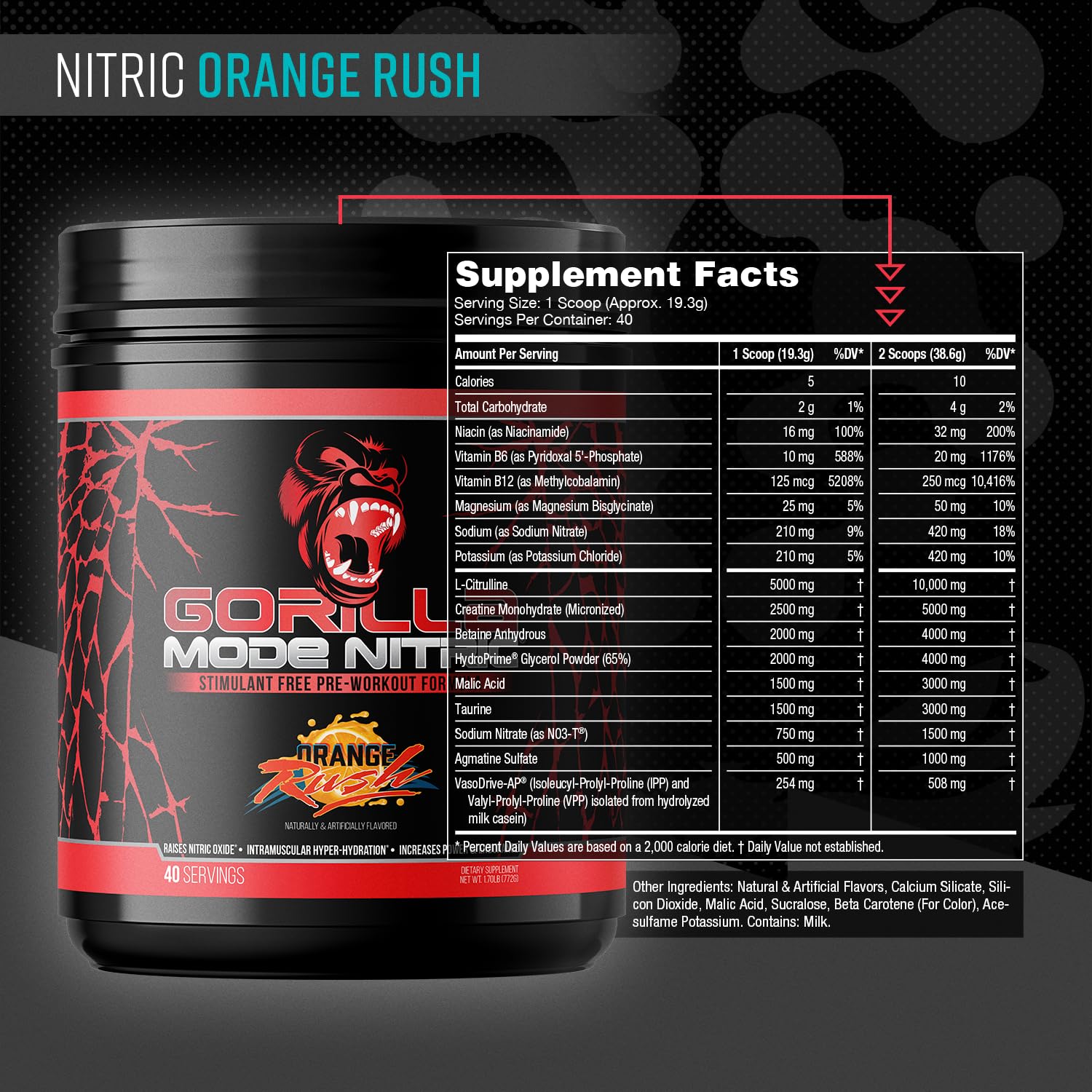 Gorilla Mind Gorilla Mode Nitric polvo en vaso para mezclar, mezcla rápida y sin grumos