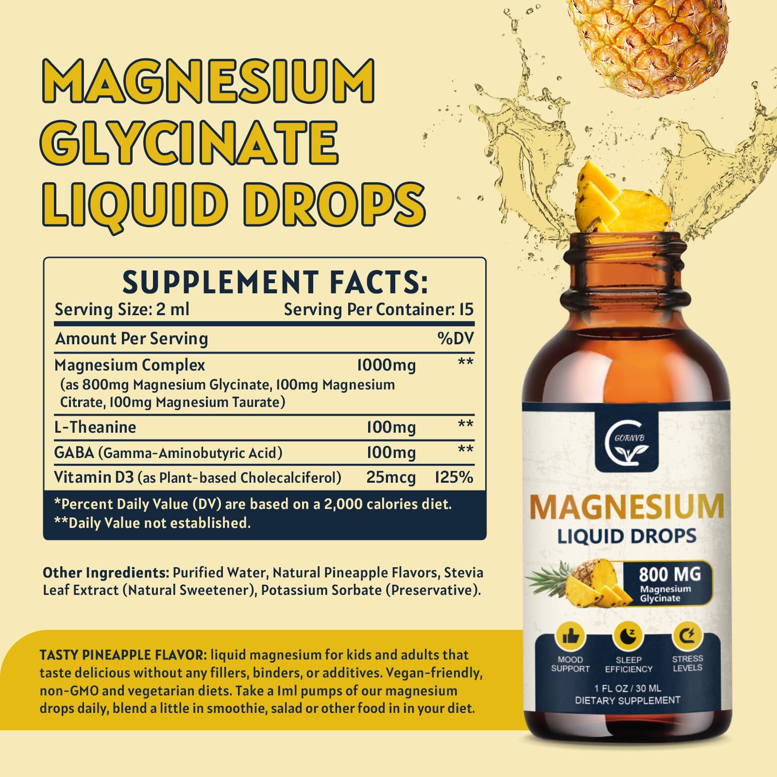 GORNVB detalle de etiqueta con lista de magnesio glycinate, citrate, taurate y D3