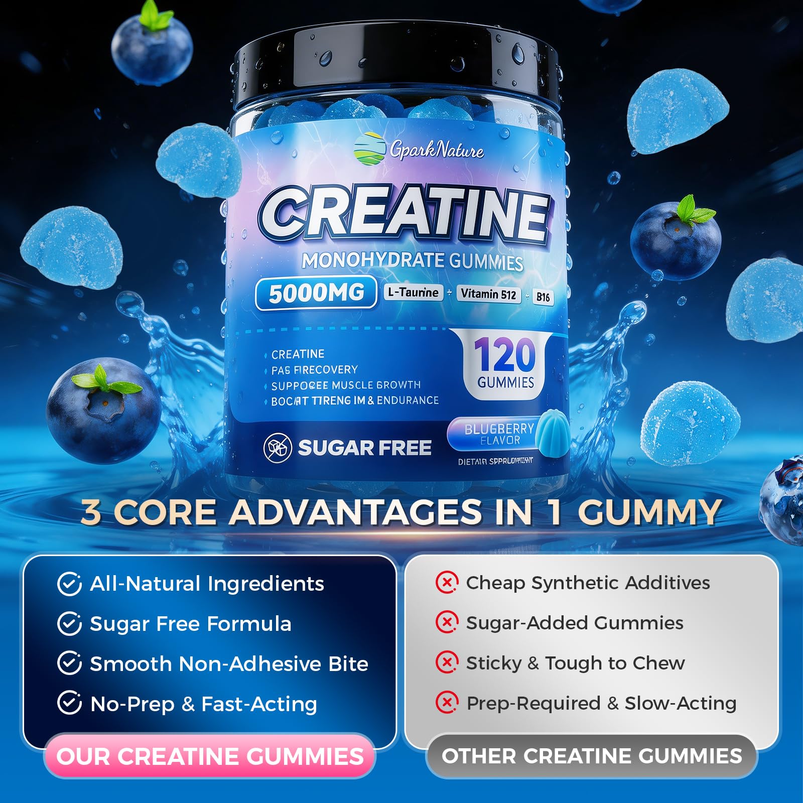 GparkNature etiqueta con lista de ingredientes que destaca creatina 5000MG
