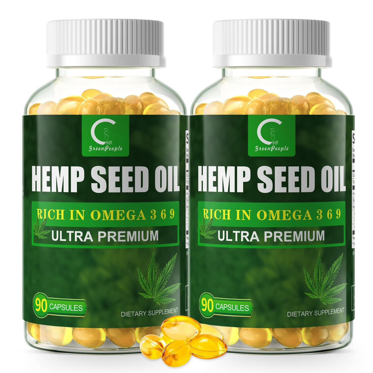 GPGP GreenPeople frasco delantero mostrando 180 softgels y etiqueta clara