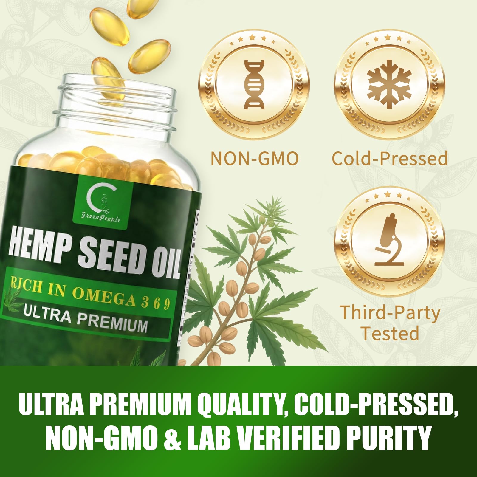 GPGP GreenPeople semillas de cáñamo y linaza juntas, origen vegetal claro