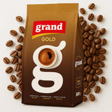 Grand Gold Kava frente del paquete mostrando marca Egourmet y fácil almacenaje