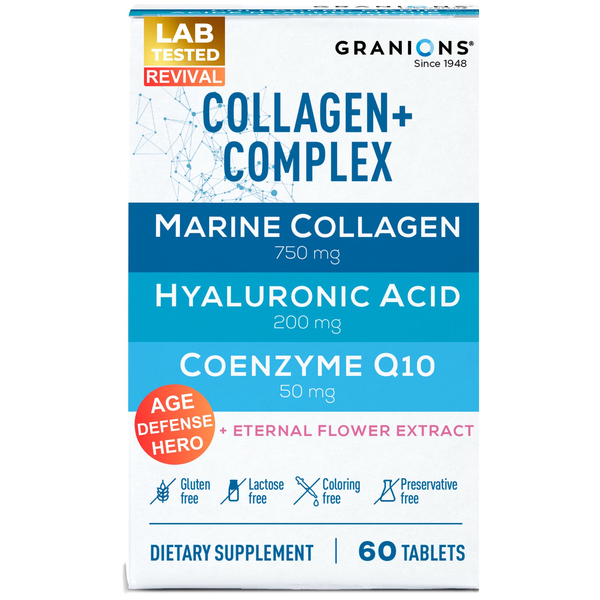 Granions envase frontal mostrando colágeno marino y beneficios
