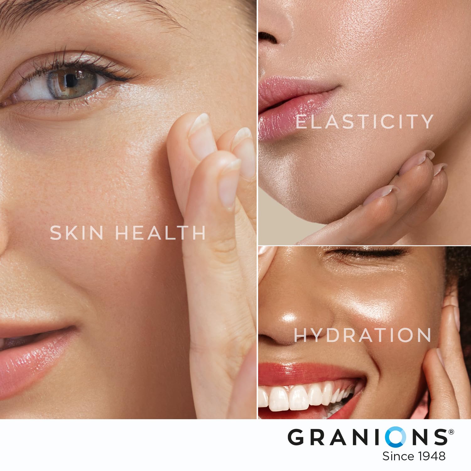 Granions comprimido junto a rutina de cuidado facial para uso complementario