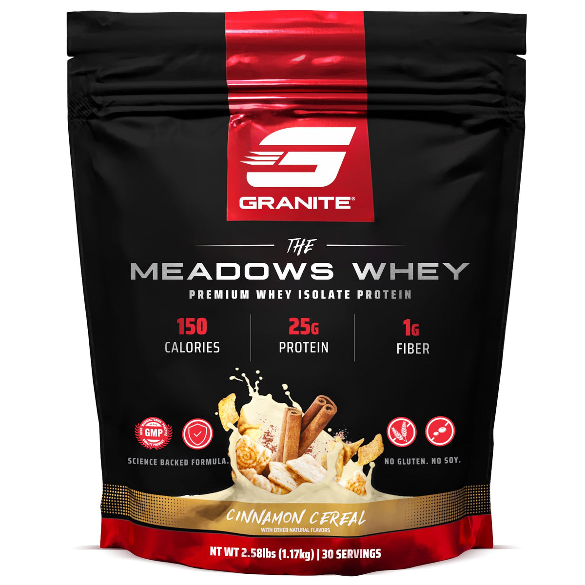 Granite Supplements envase frontal mostrando sabor y ventaja proteica