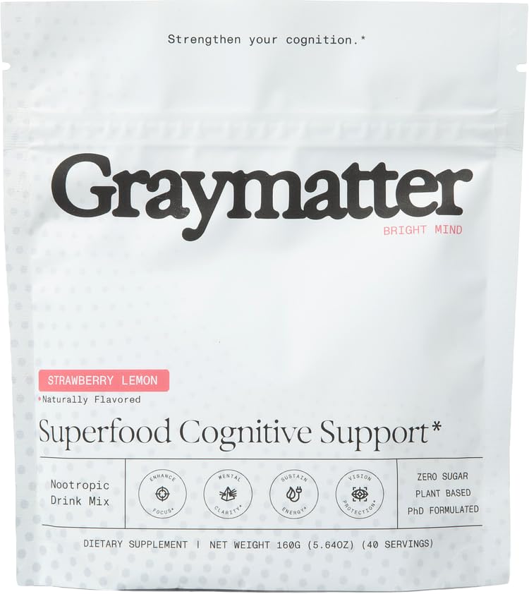 Graymatter frente del empaque mostrando 40 servicios y sabor fresa-limón