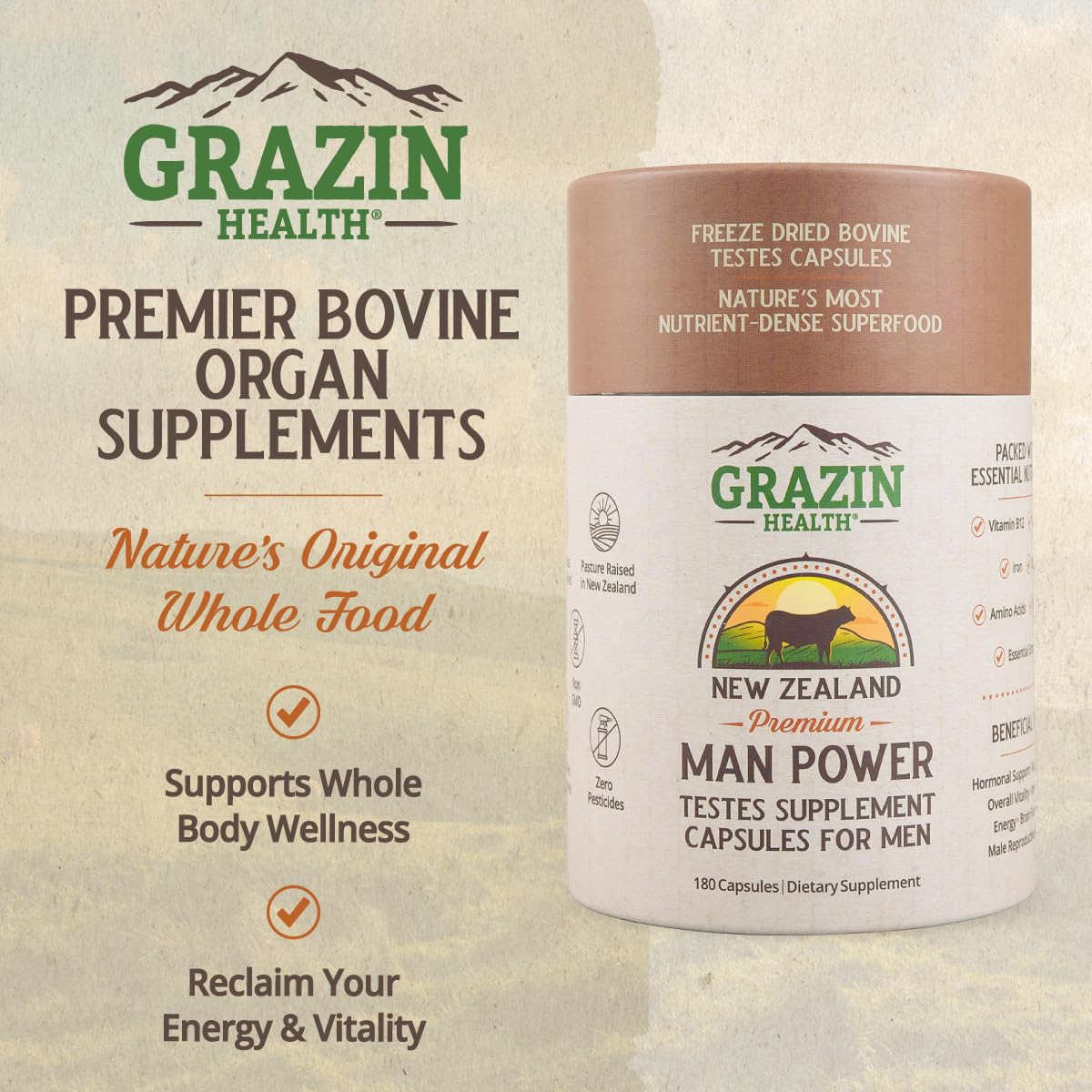 GRAZIN HEALTH primer plano de cápsulas para ver color y textura, transmite pureza