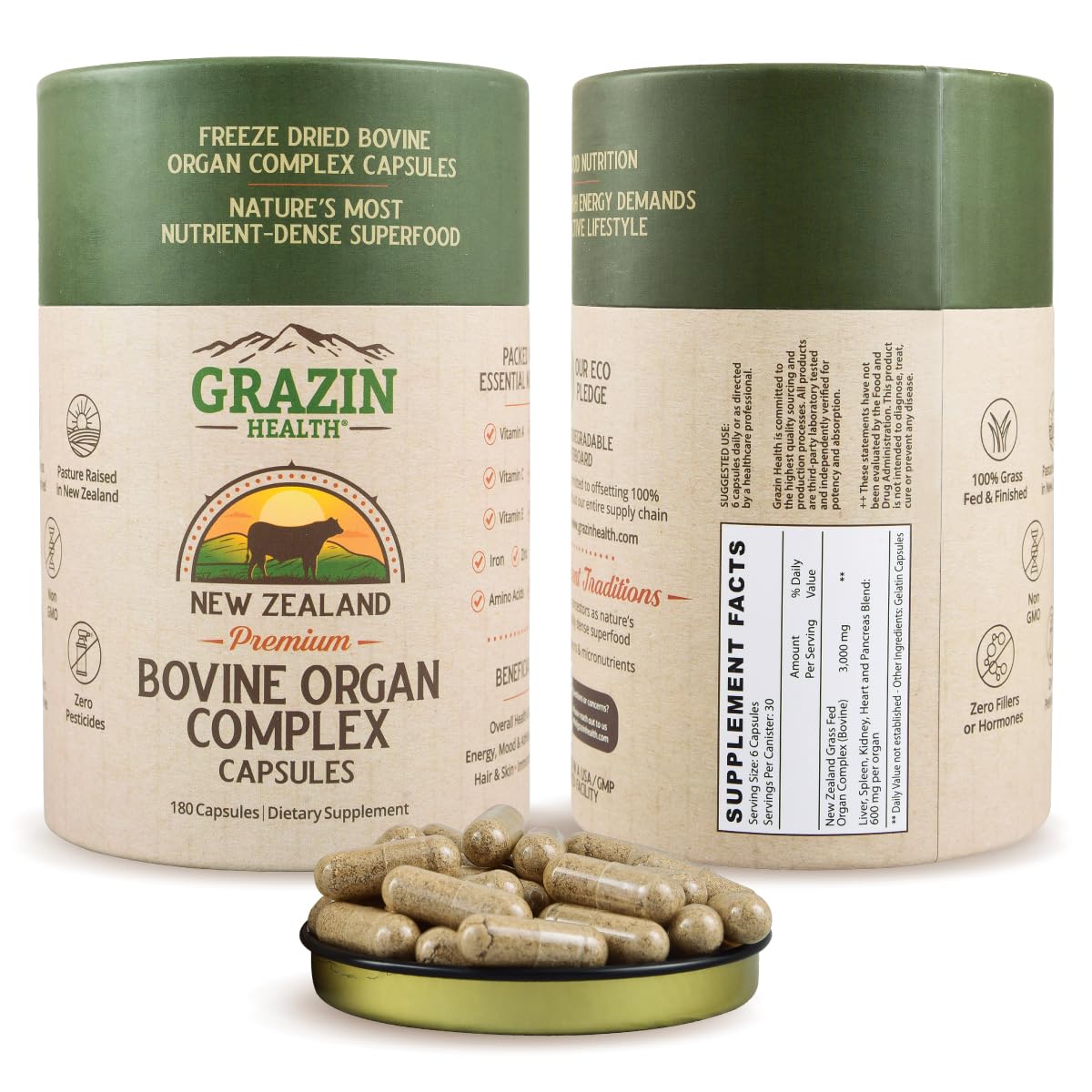 GRAZIN HEALTH frasco frente mostrando etiqueta y beneficio de pureza