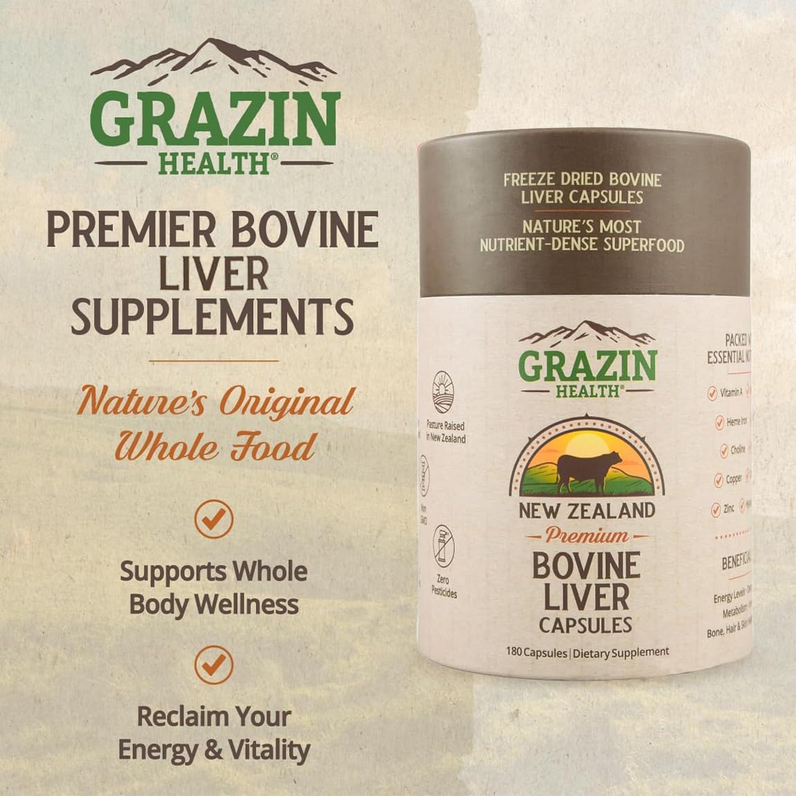 GRAZIN HEALTH polvo de hígado liofilizado textura estable y puro
