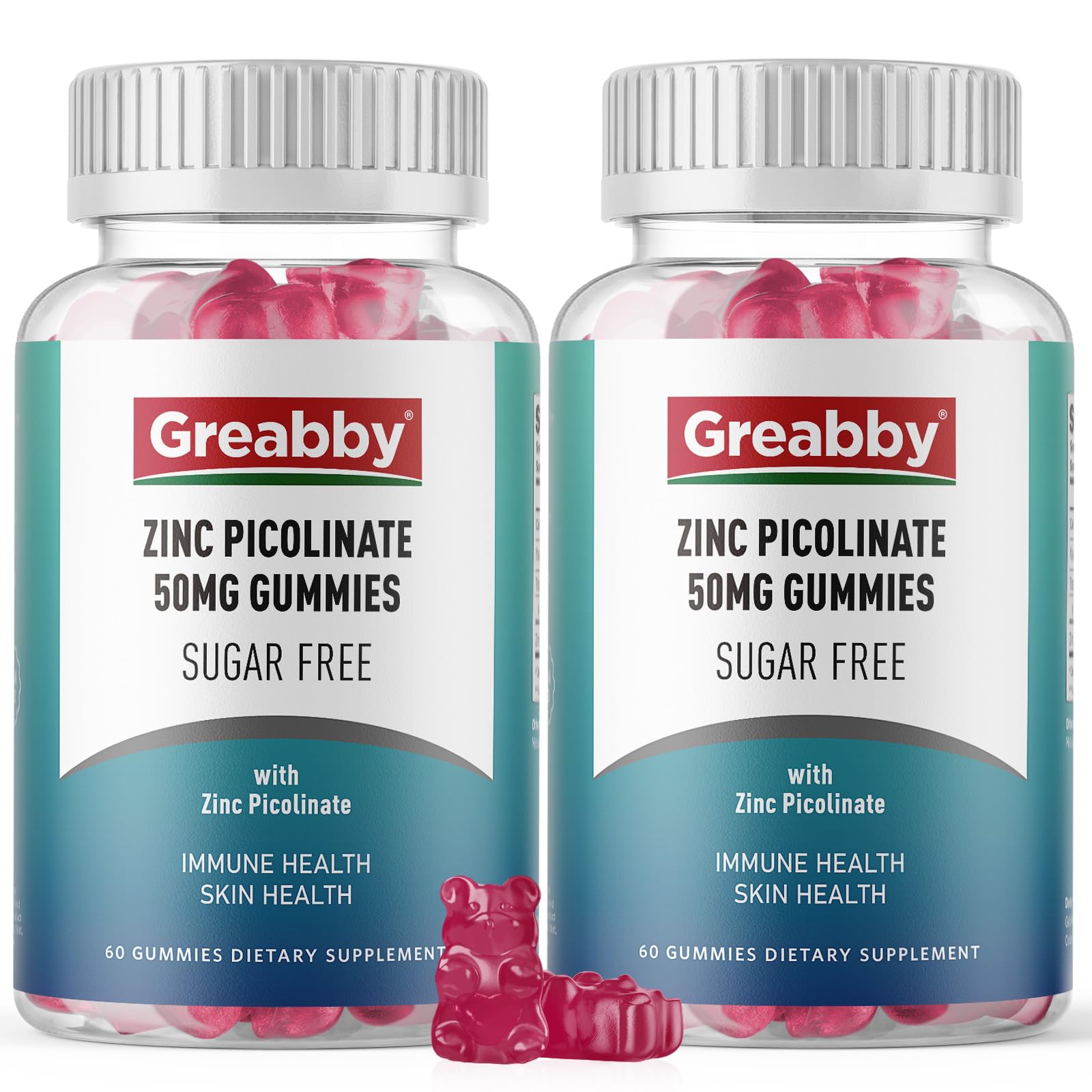 GREABBY frasco frontal con 120 gominolas y etiqueta clara