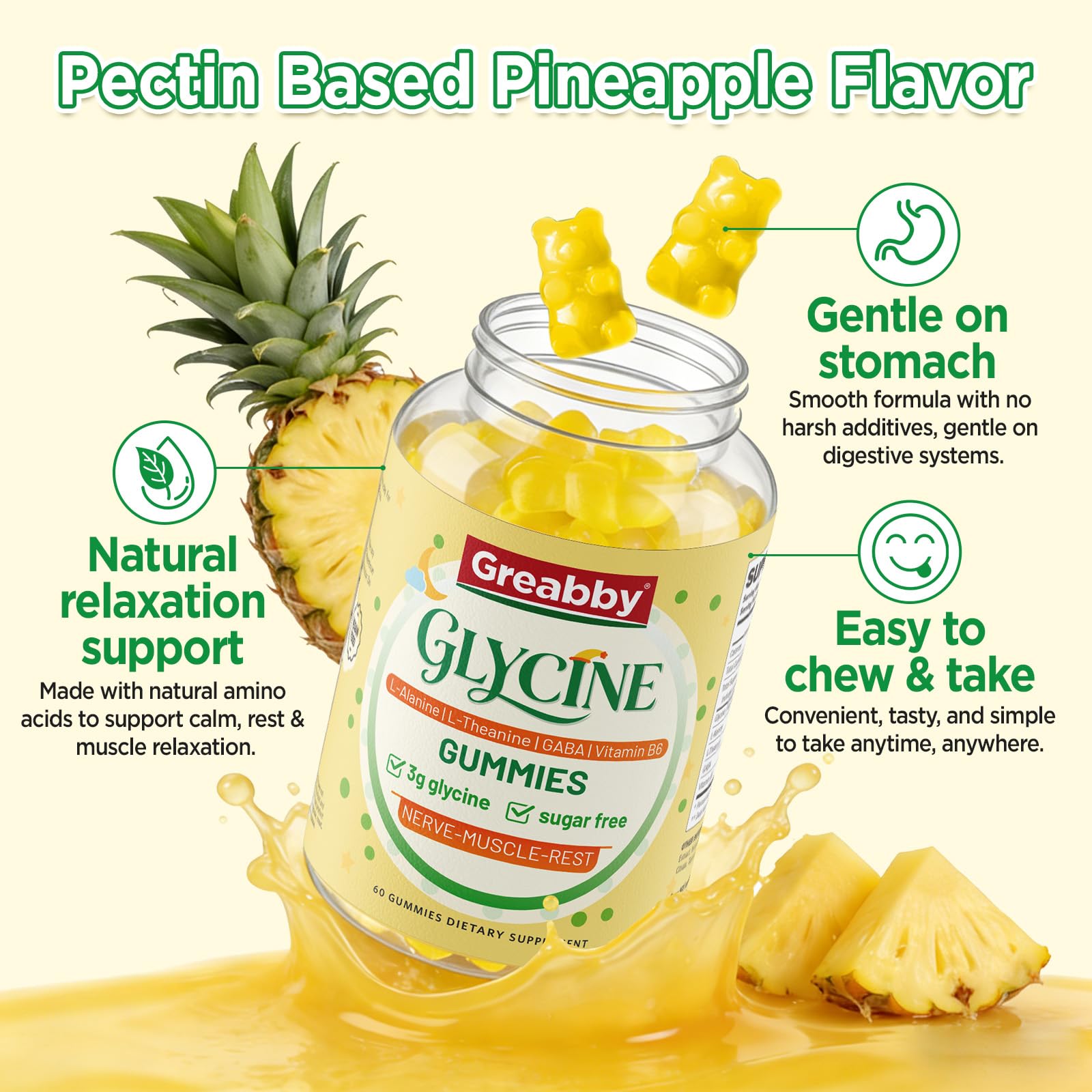 GREABBY primer plano de gomita sabor piña evocando sabor natural
