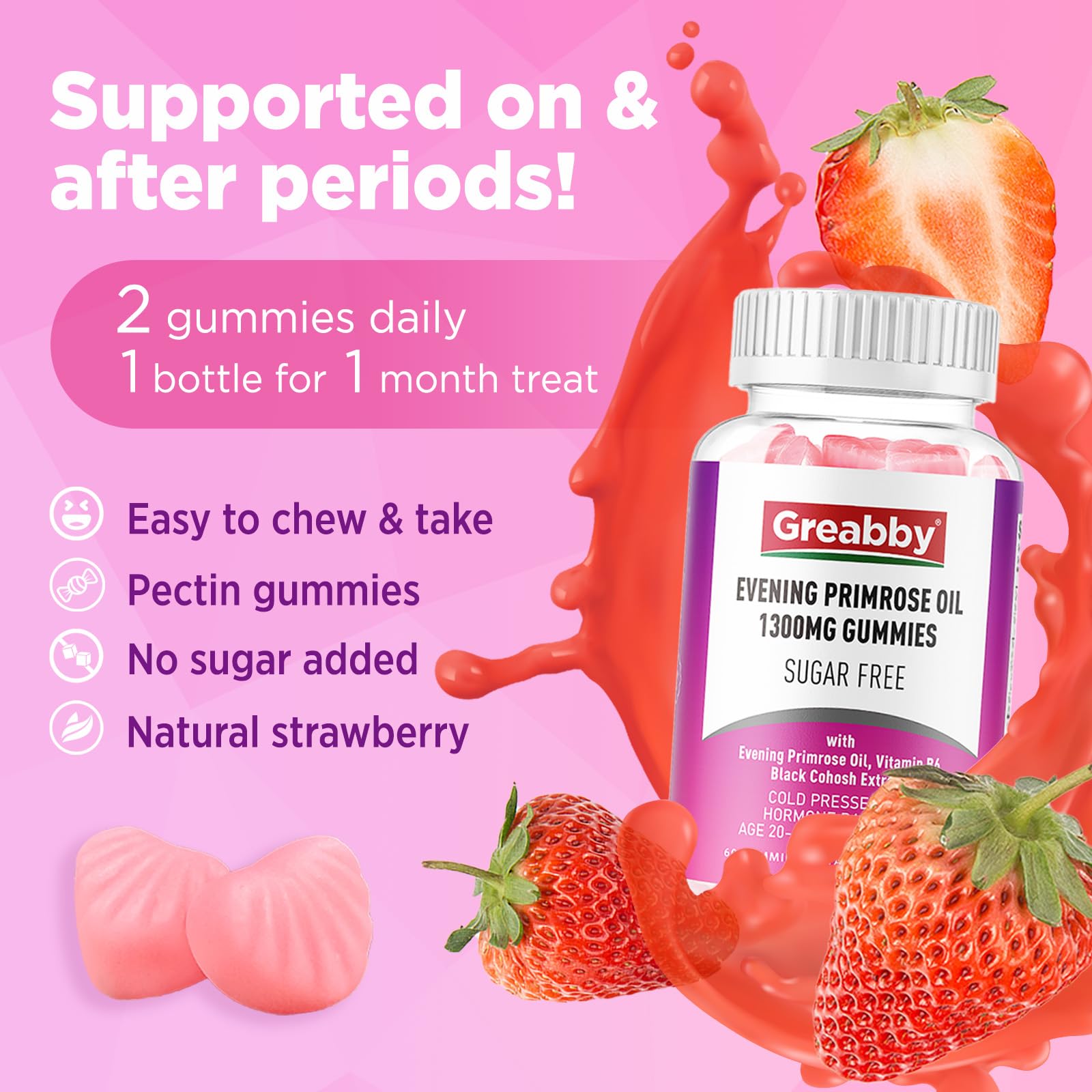 GREABBY ingredientes clave: onagra, cohosh negro y vitamina B6 visibles