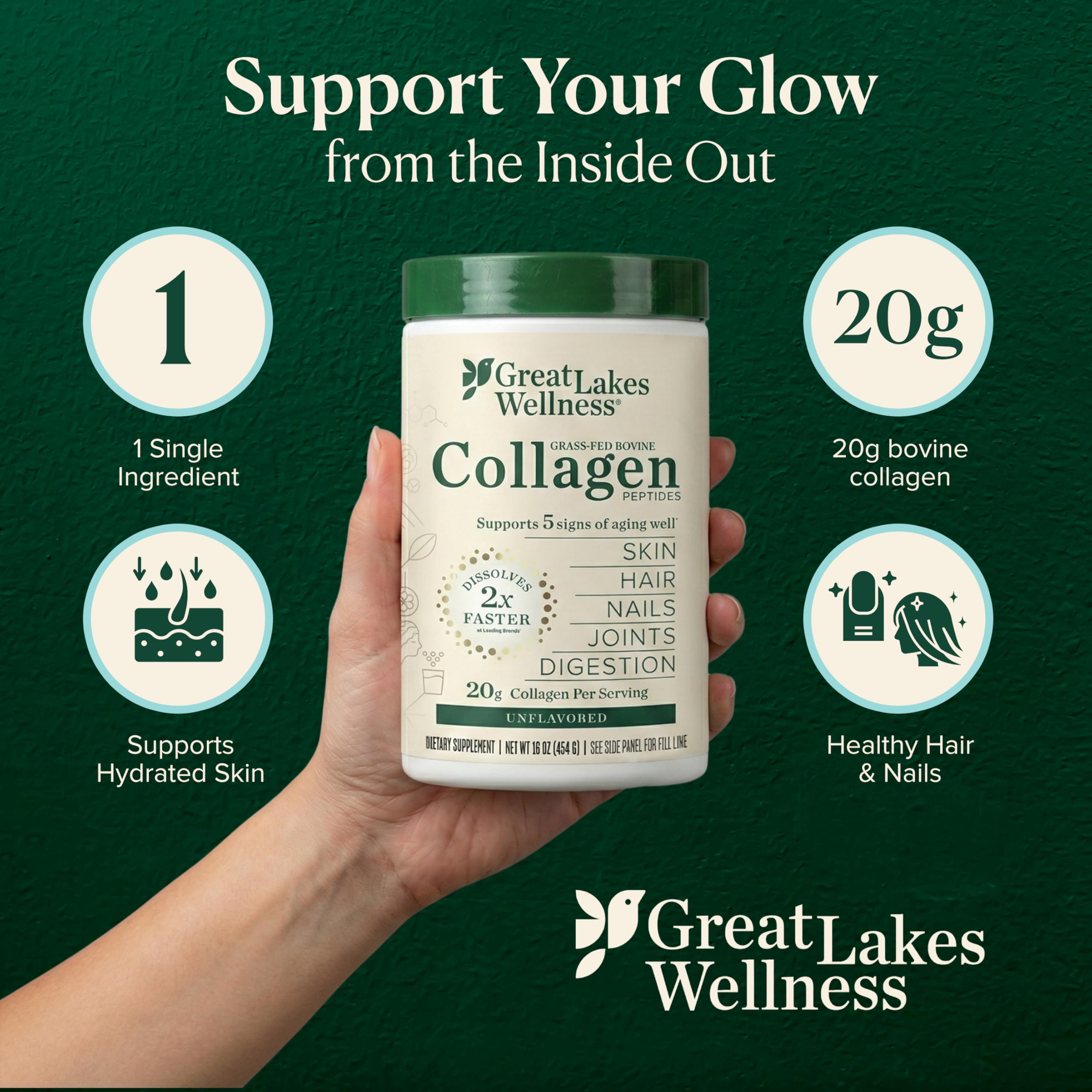 Great Lakes Gelatin etiqueta nutricional, información clara de porciones