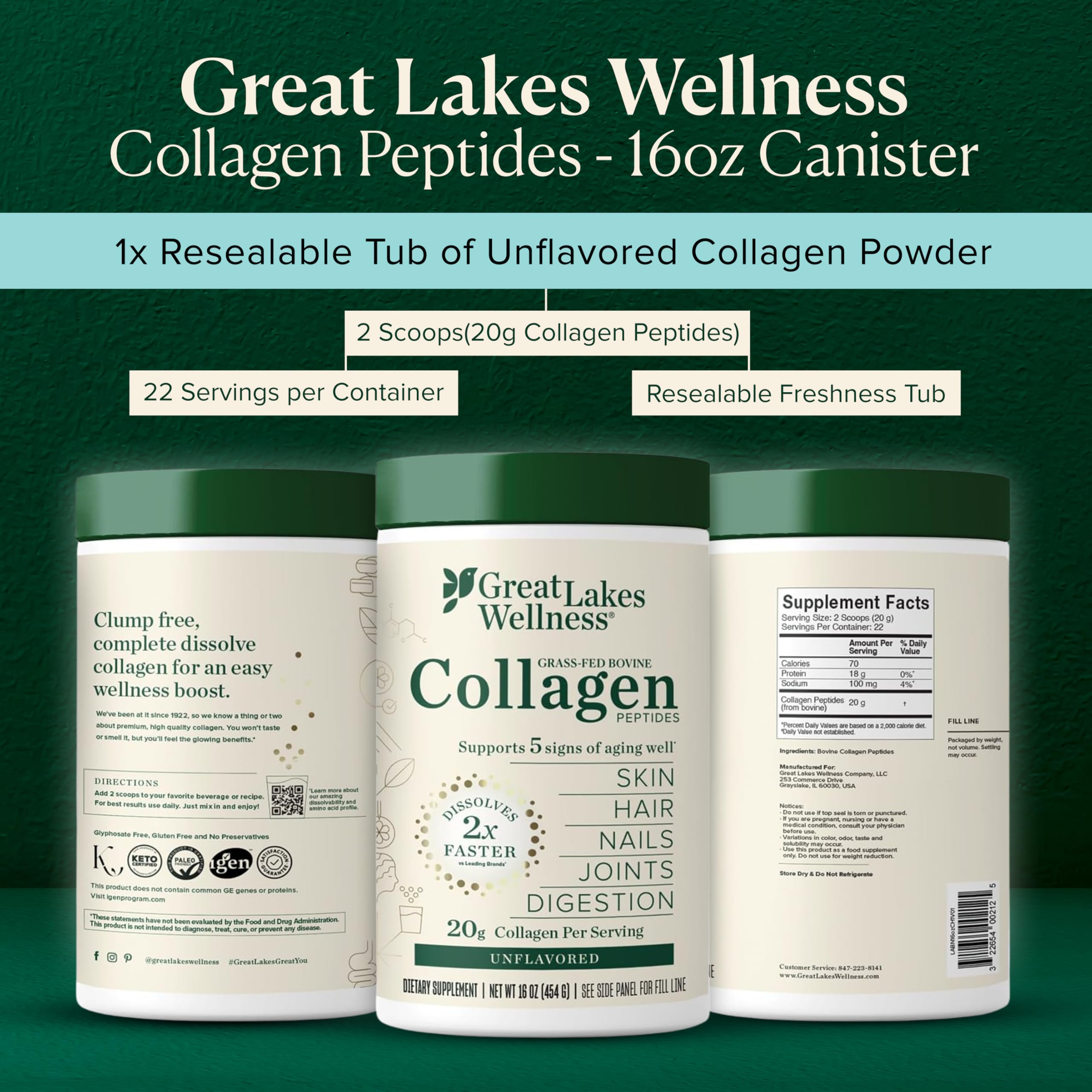 Great Lakes Gelatin textura del polvo, mezcla fácil y solubilidad rápida