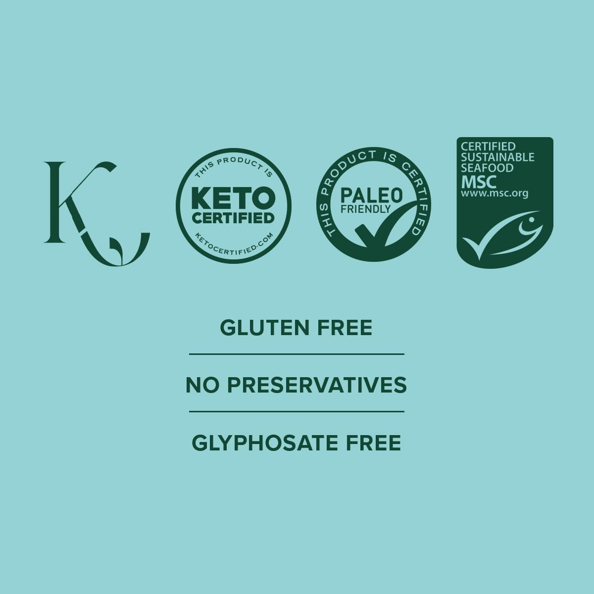 Great Lakes Gelatin etiqueta con certificado MSC y sellos iGen Non-GMO para confianza