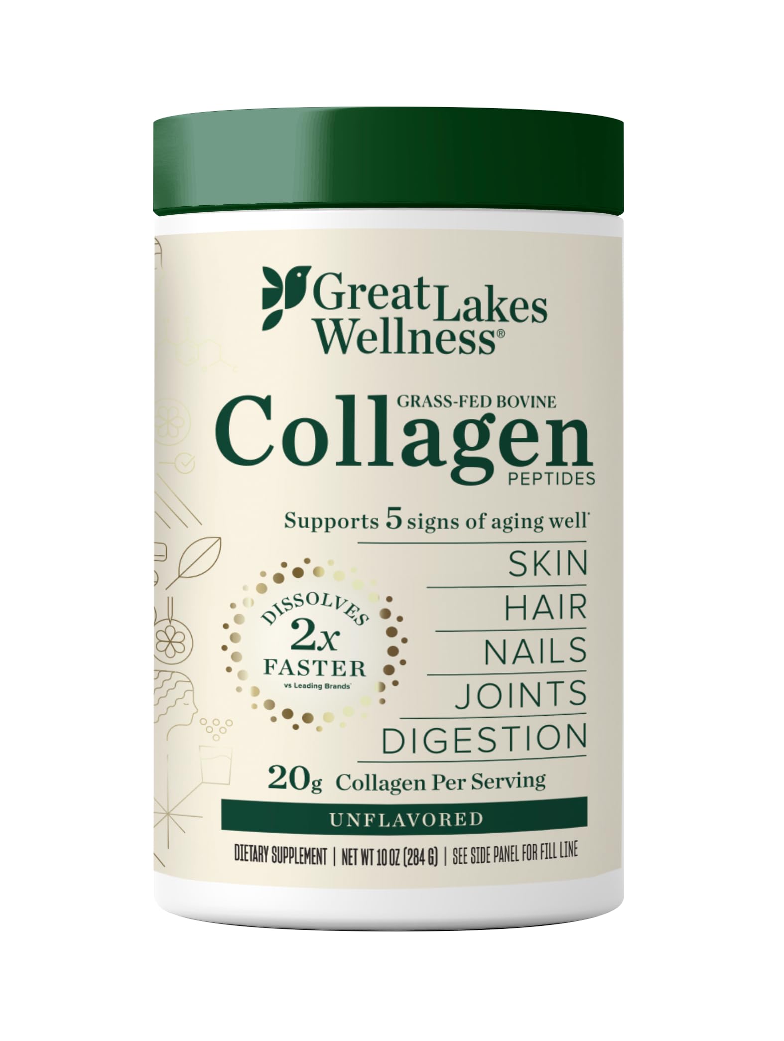 Great Lakes Gelatin envase frontal mostrando marca y beneficio de apoyo integral