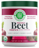 Green Foods frasco frontal mostrando Beet Essence y claridad de color