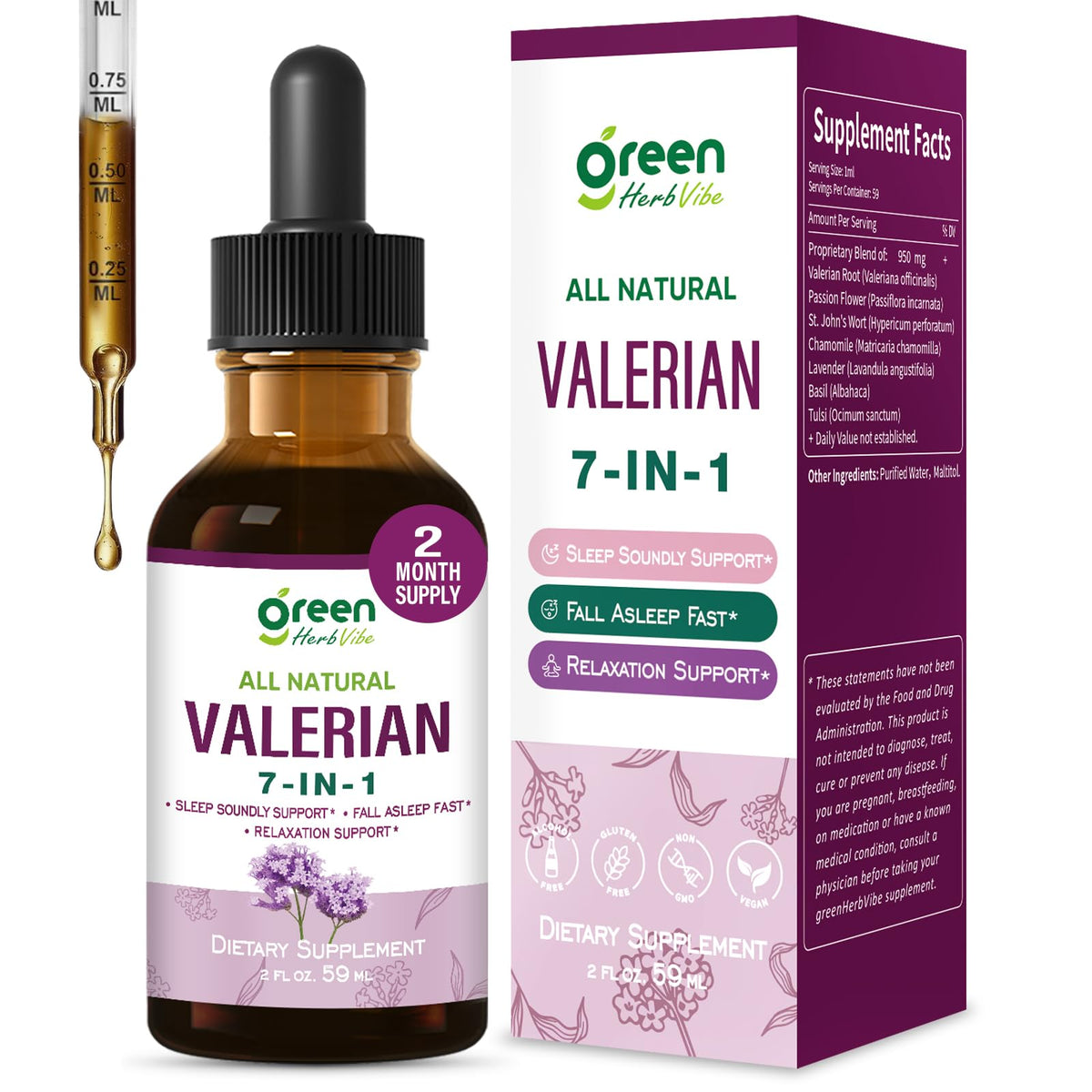green Herb Vibe botella frontal 2oz mostrando diseño y uso práctico