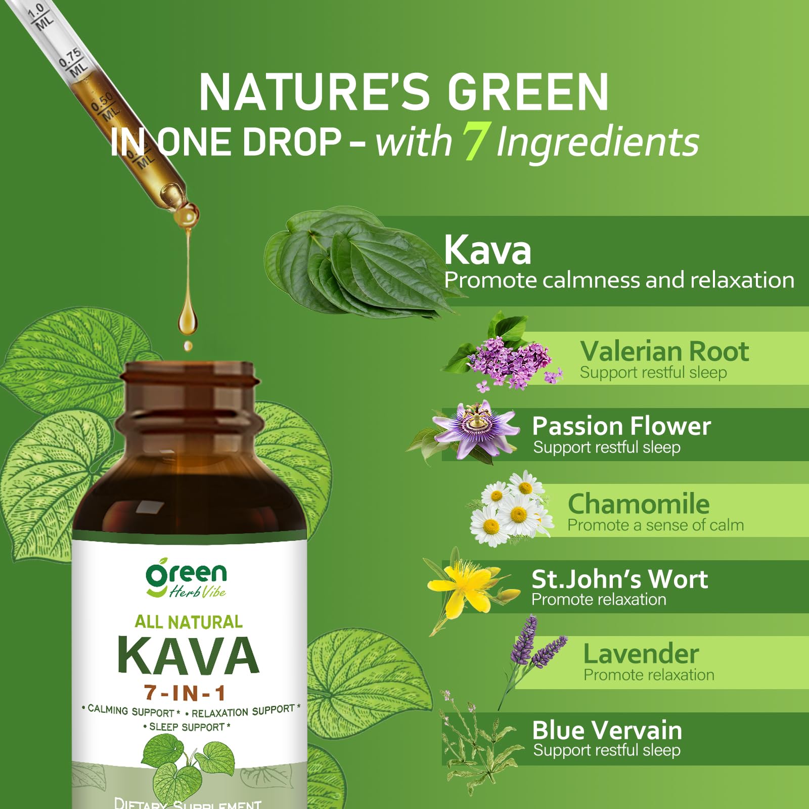 green Herb Vibe gota en la yema del dedo mostrando textura y dosificación precisa