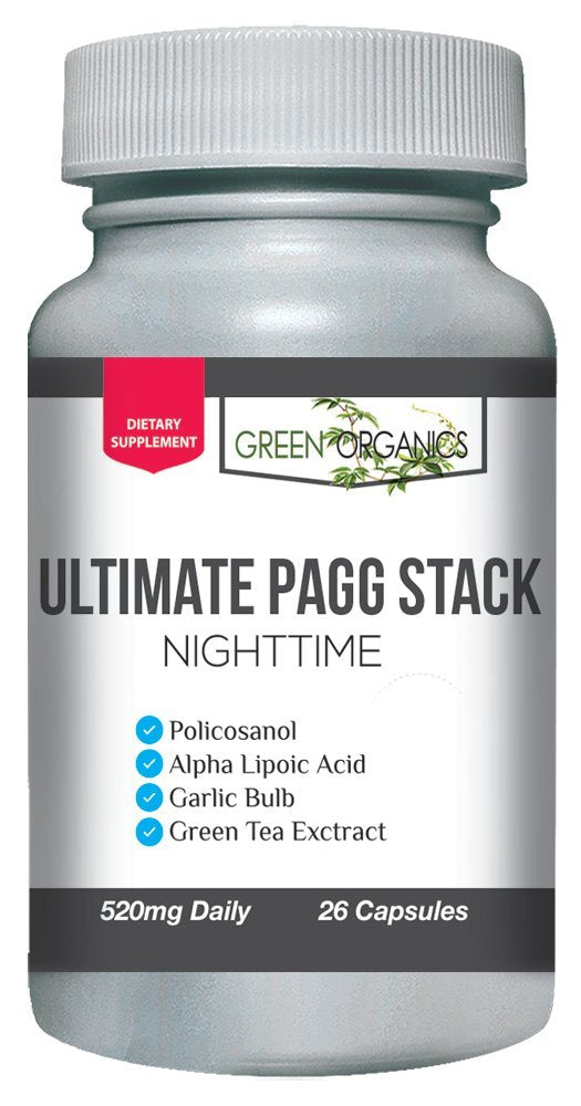 Green Organics cápsula nocturna junto a una lámpara, sugiere uso antes de dormir