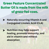 Green Pasture frasco junto a objeto para comparar tamaño y porciones