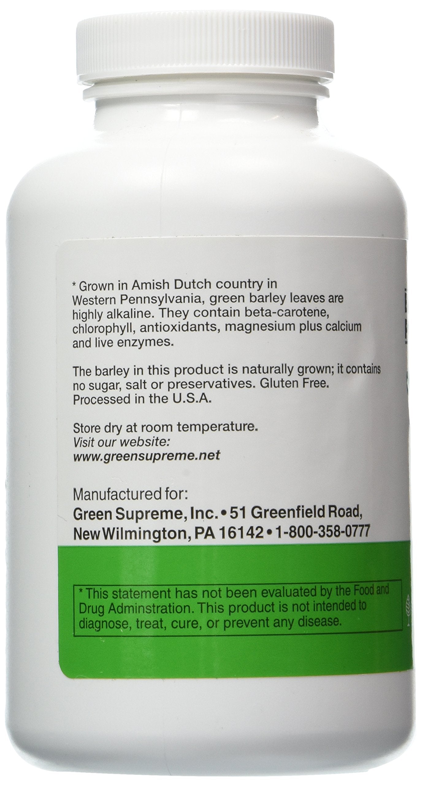 Green Supreme primer plano de tableta y textura, evidencia de ingredientes naturales de cebada