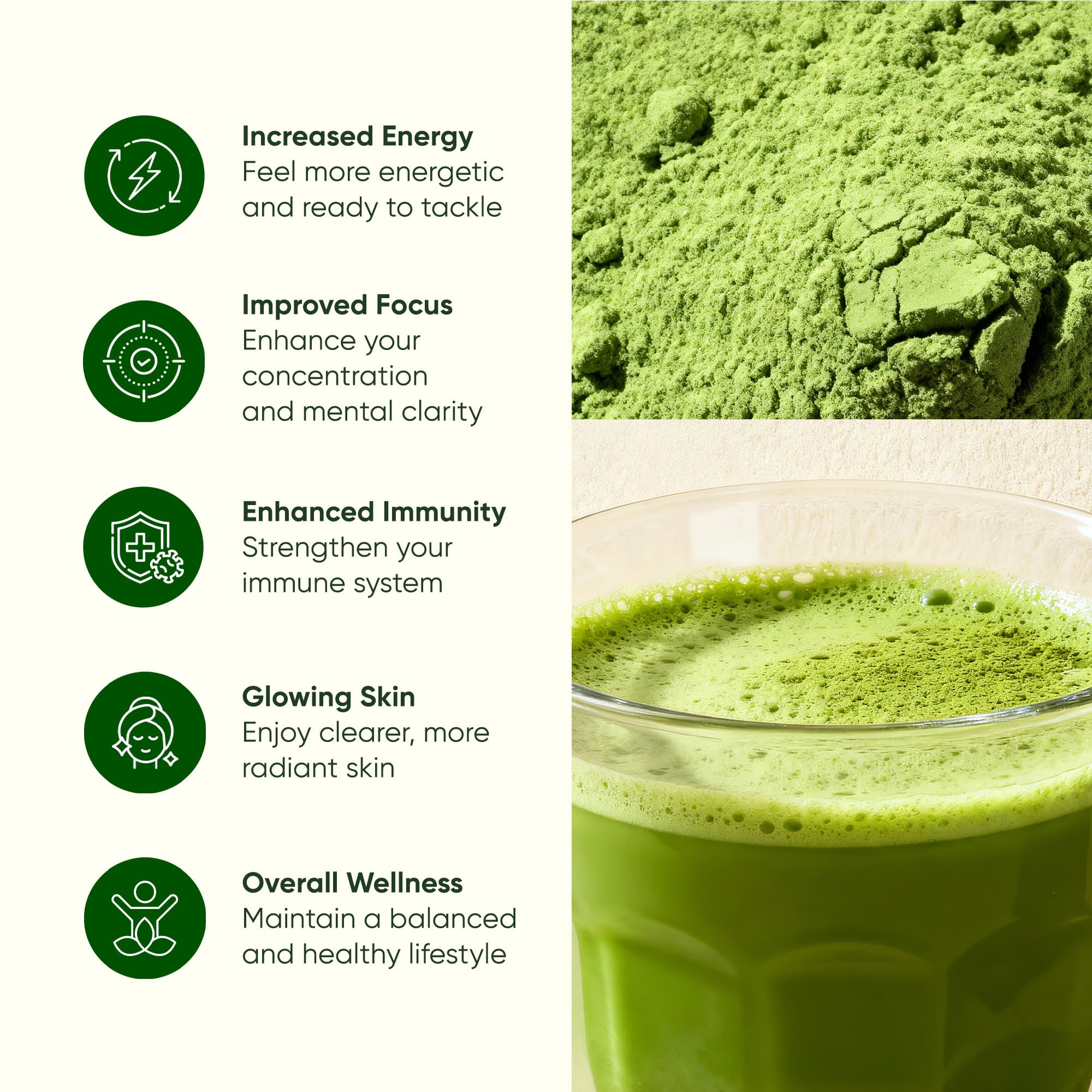Green Virgin Products moringa mezclada en batido, agrega nutrición rápida